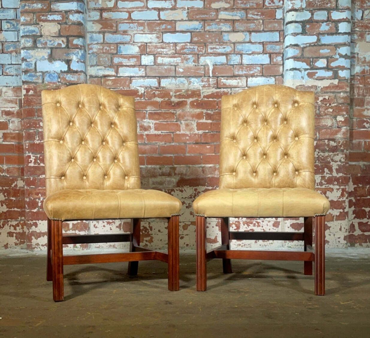 Pair Of Gainsborough Dining Chairs In Hand Dyed Tan Leather