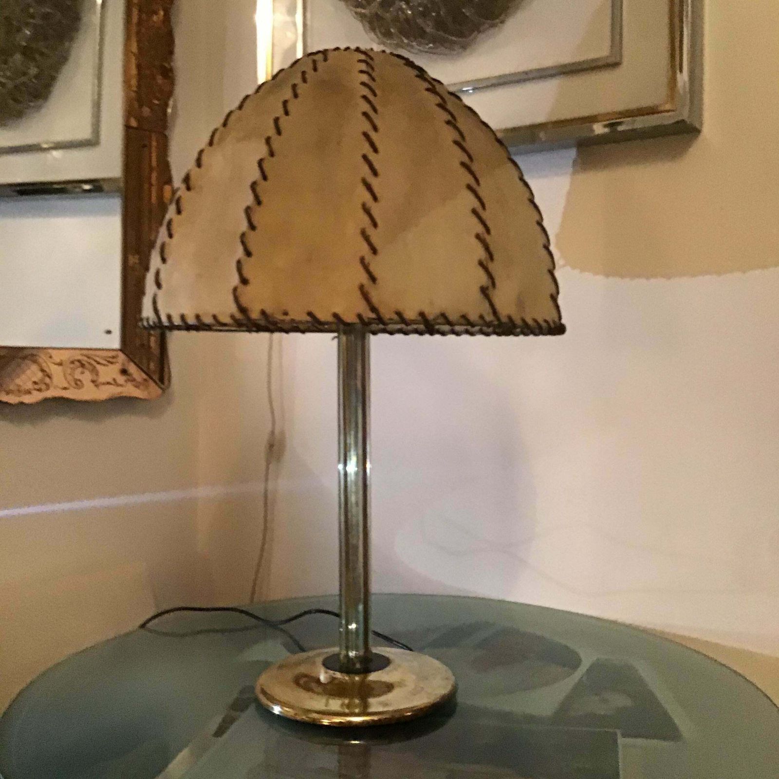 Fontana Arte Max Ingrand Table Lamp Brass Glass Wood Lampshade 1940 Italy photo for sale