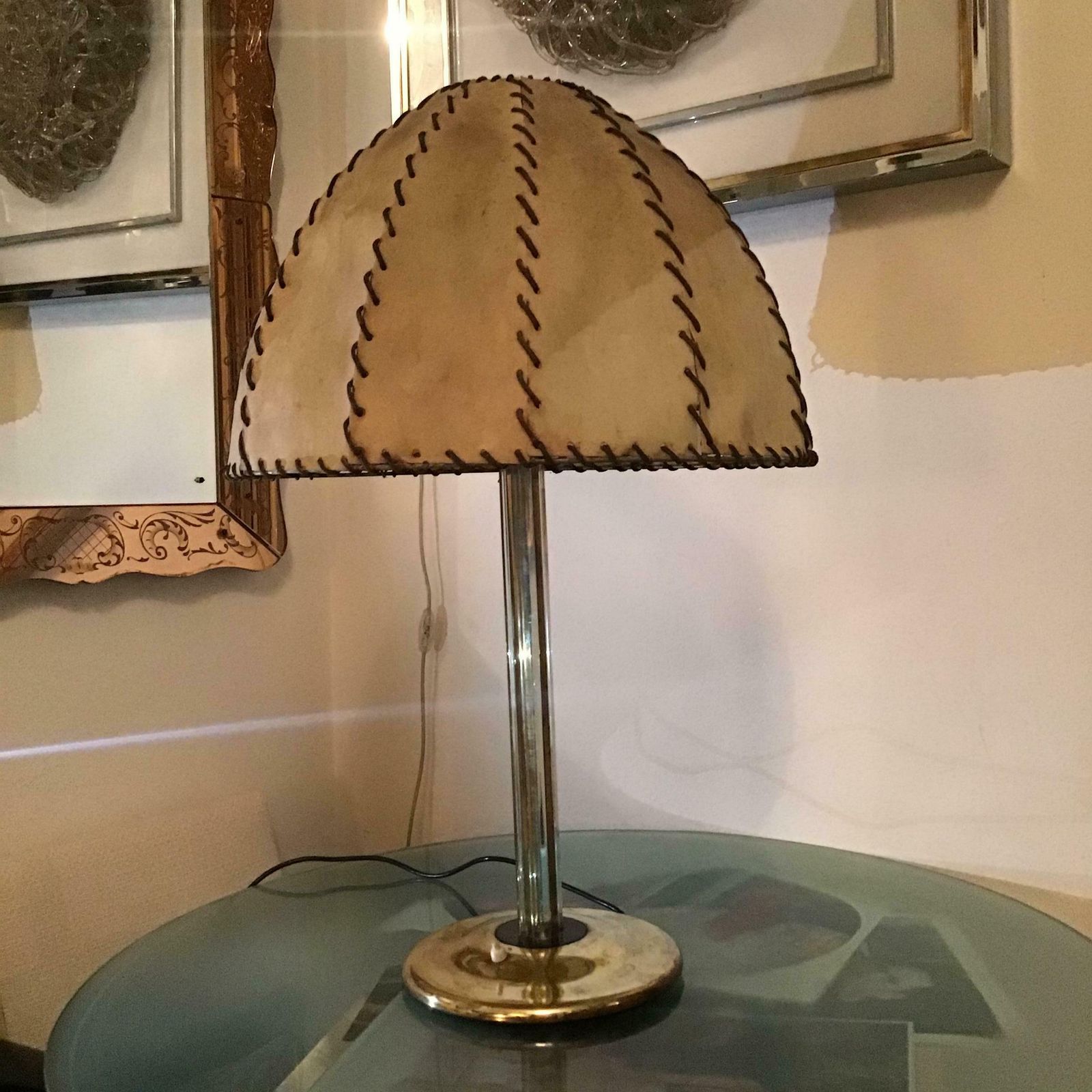 Fontana Arte Max Ingrand Table Lamp Brass Glass Wood Lampshade 1940 Italy photo buy