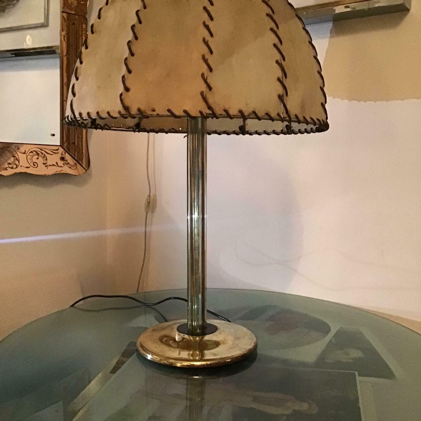 Lighting Fontana Arte Max Ingrand Table Lamp Brass Glass Wood Lampshade 1940 Italy photo
