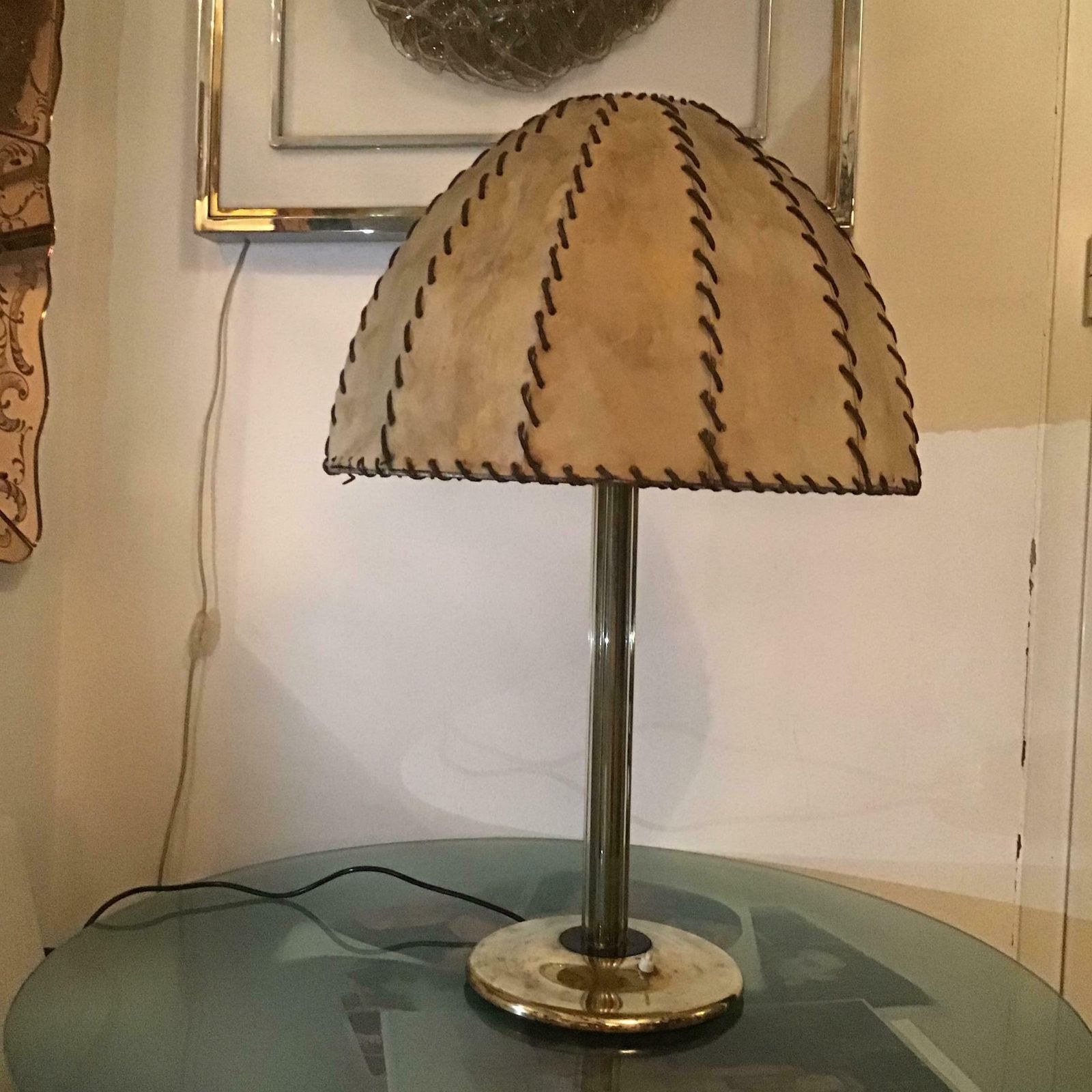 photo buy Fontana Arte Max Ingrand Table Lamp Brass Glass Wood Lampshade 1940 Italy