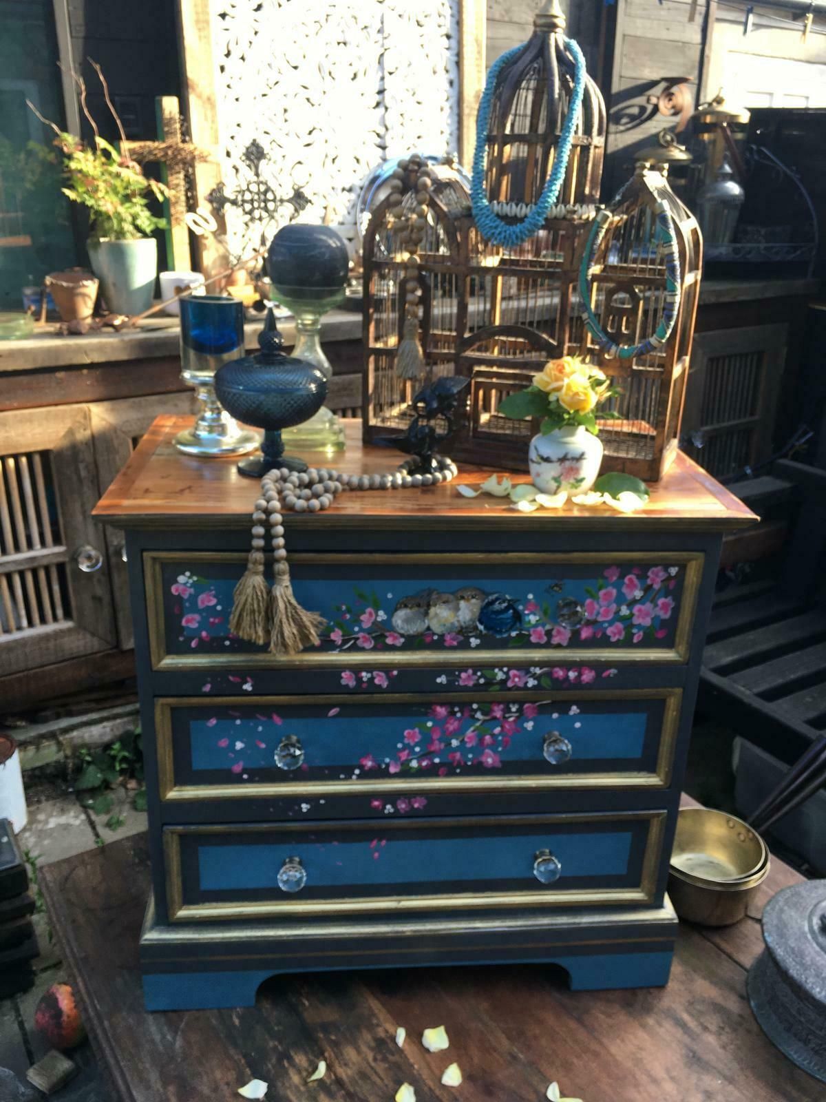Bespoke Upcycled Hand Painted Art  Chest 3 Drawers photo furniture