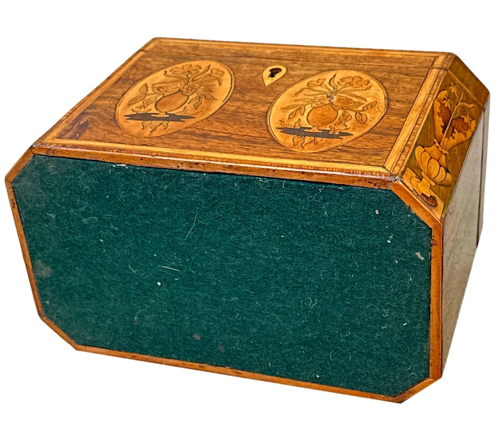 photo for sale Georgian Mahogany Tea Caddy With Floral Inlaid Decoration (England, Circa 1780)