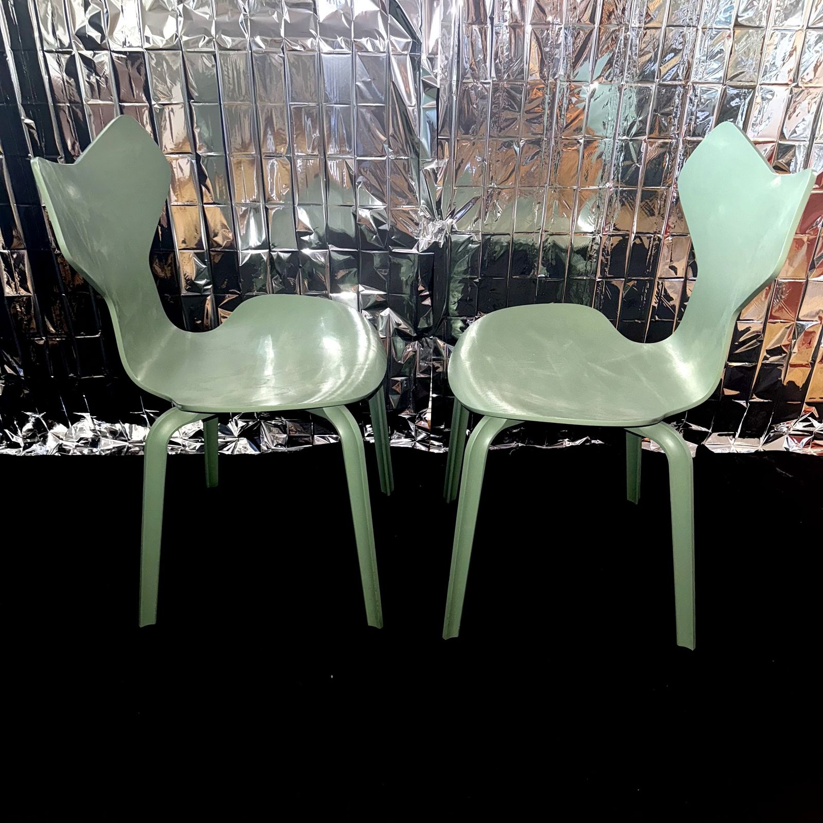 Pair Of Grand Prix Chairs In Sage Green, By Arne Jacobsen For Fritz Hansen photo for sale