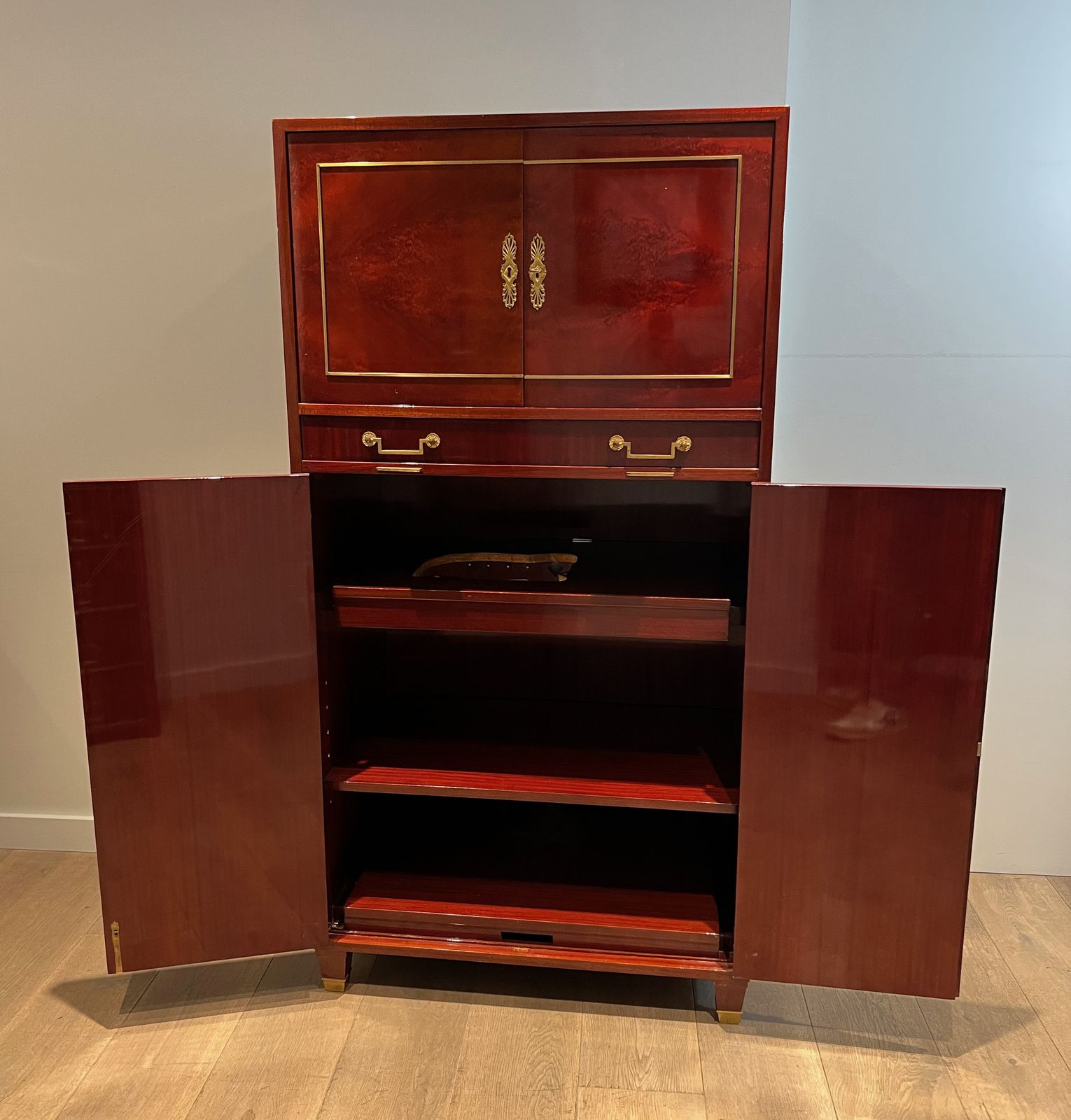 Empire Style Secretary Cabinet In Flamed Mahogany In The Style Of Aldo Tura photo buy