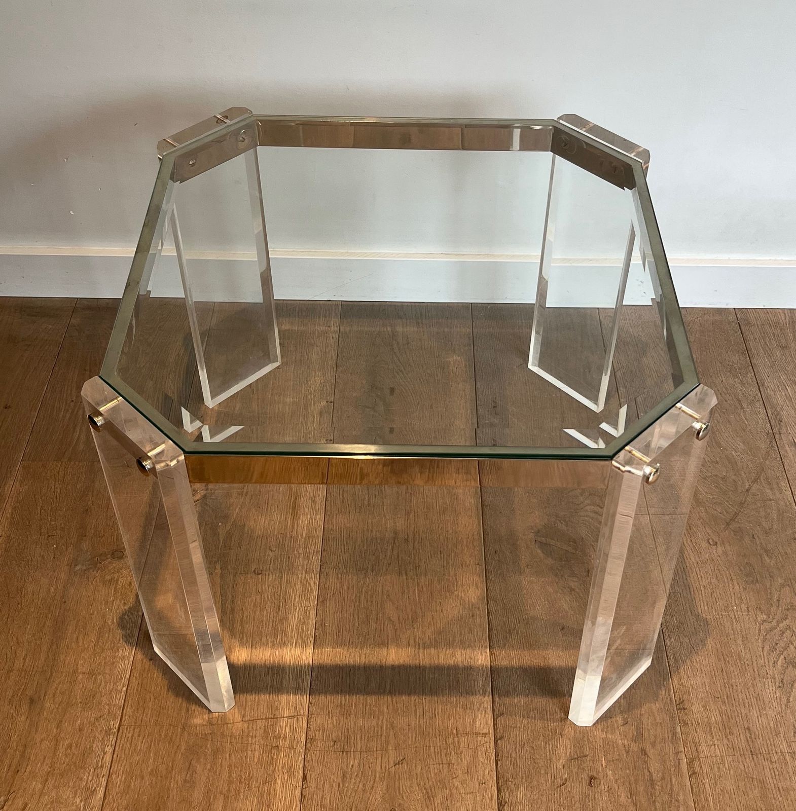 Pair Of Octagonal Plexiglass And Chrome Sofa End Tables From Maison Jansen photo Furniture