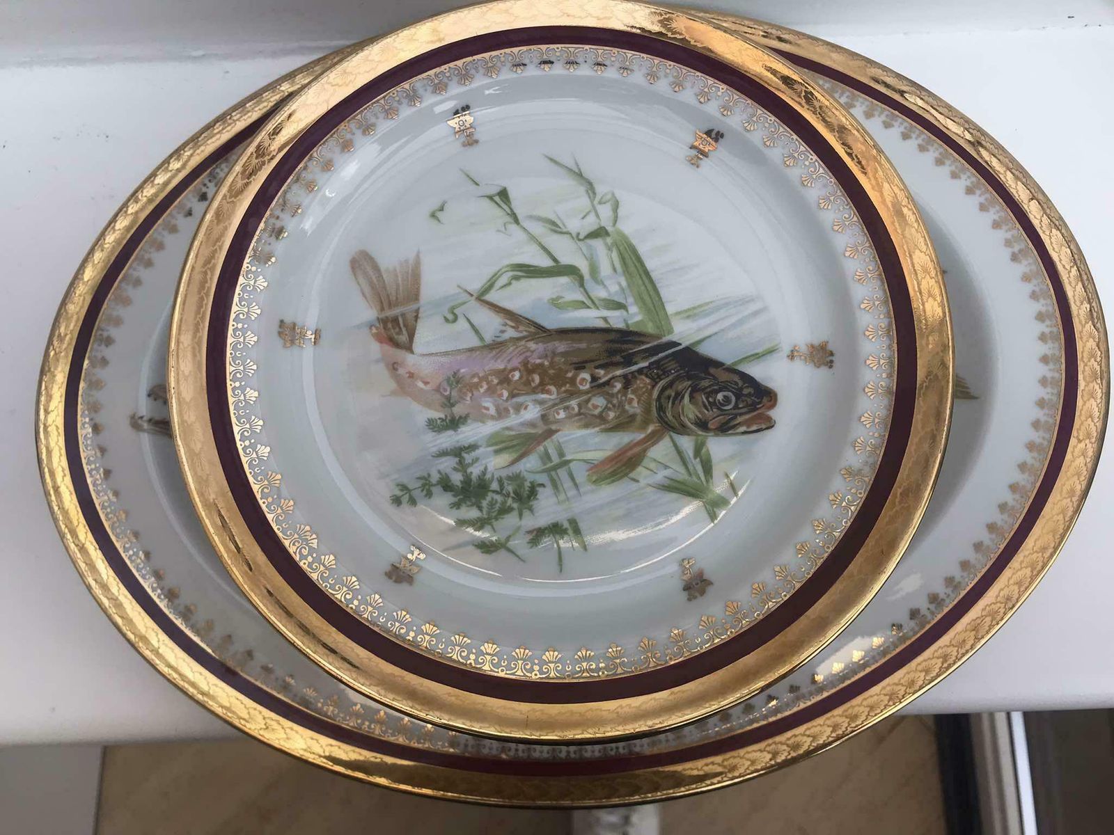 photo furniture Serviesset Porcelaine Limoges – Visservice Met 10 Borden En 1 Ovale Serveerschaal Van Limoges Porselein