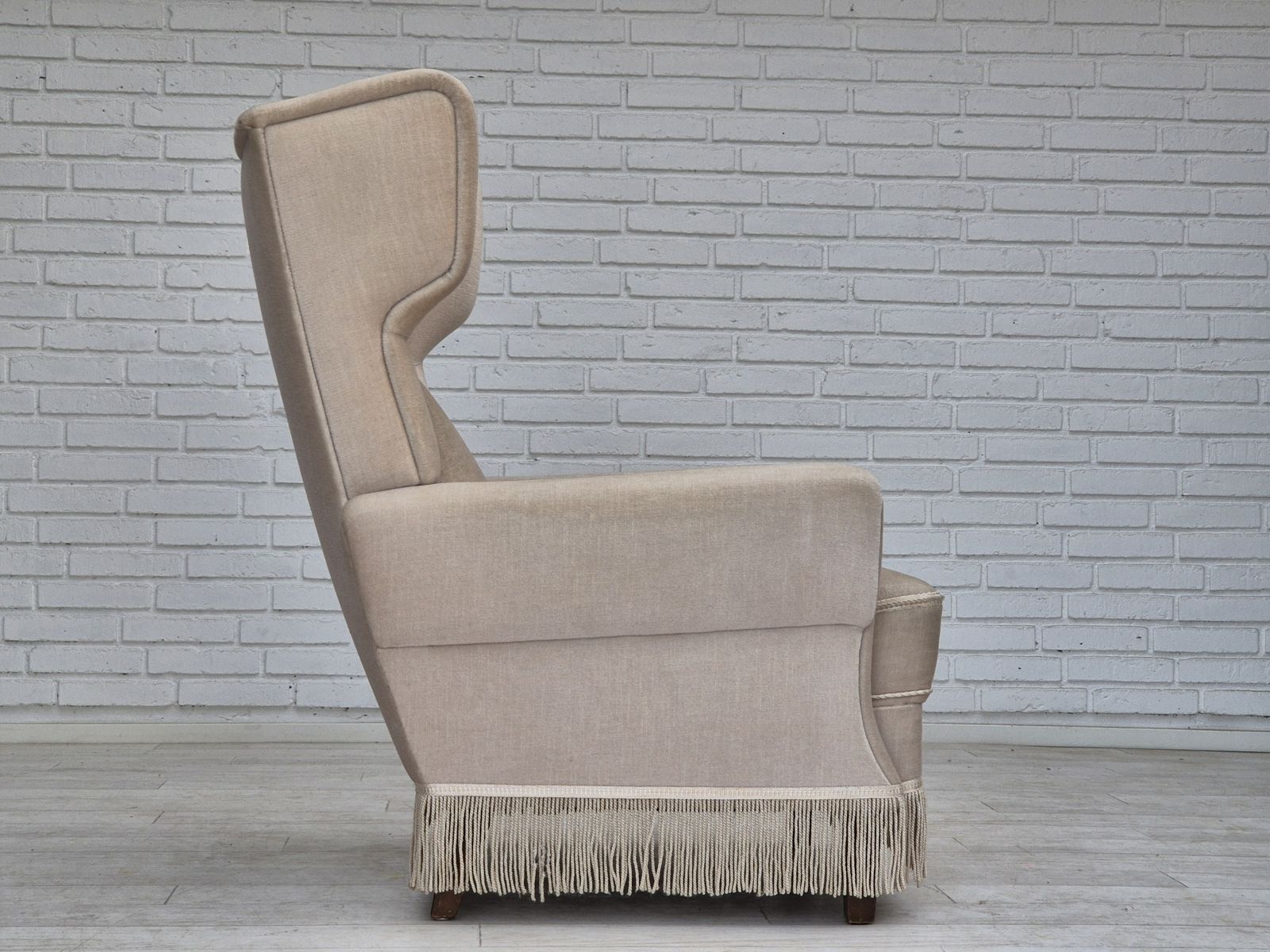 Deense Wingback Fauteuil, Jaren 1970, Goede Staat, Meubelvelours, Essenhout. photo Meubels
