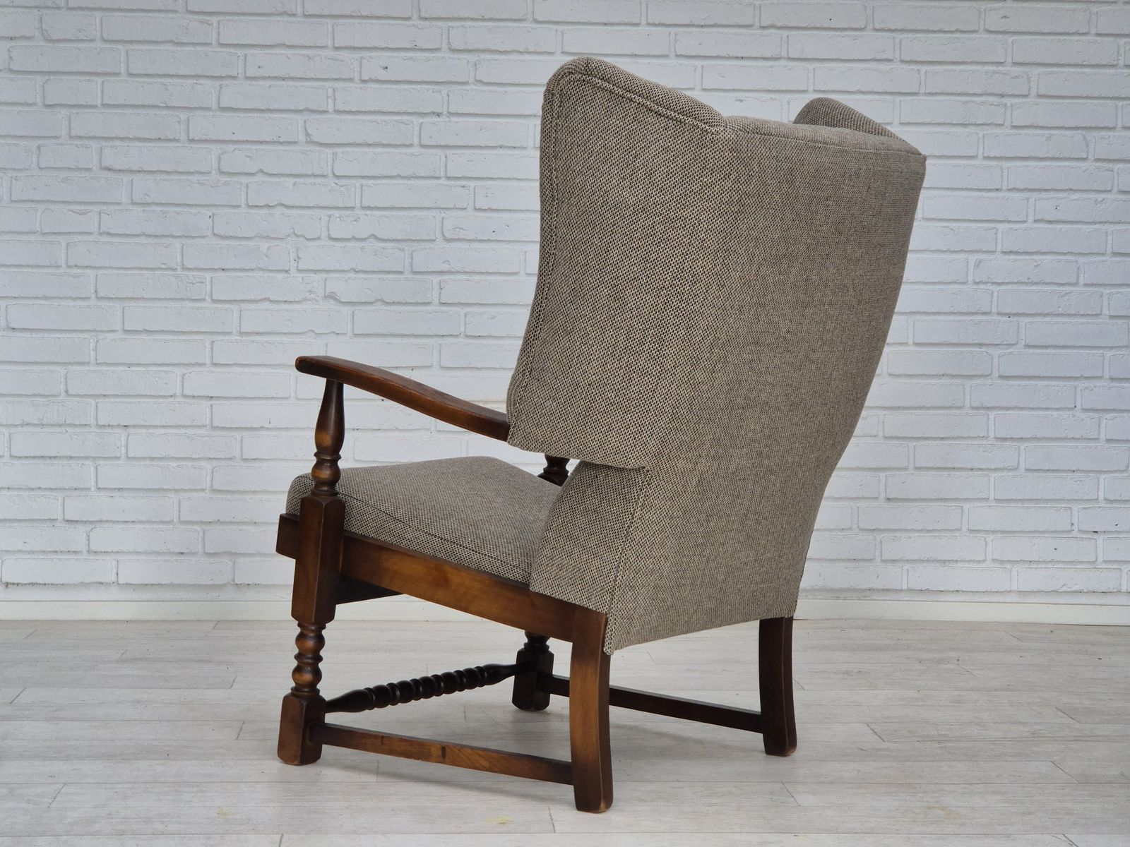 1960s, Scandinavian Design, Reupholstered Armchair, Furniture Wool, Oak Wood. photo Furniture