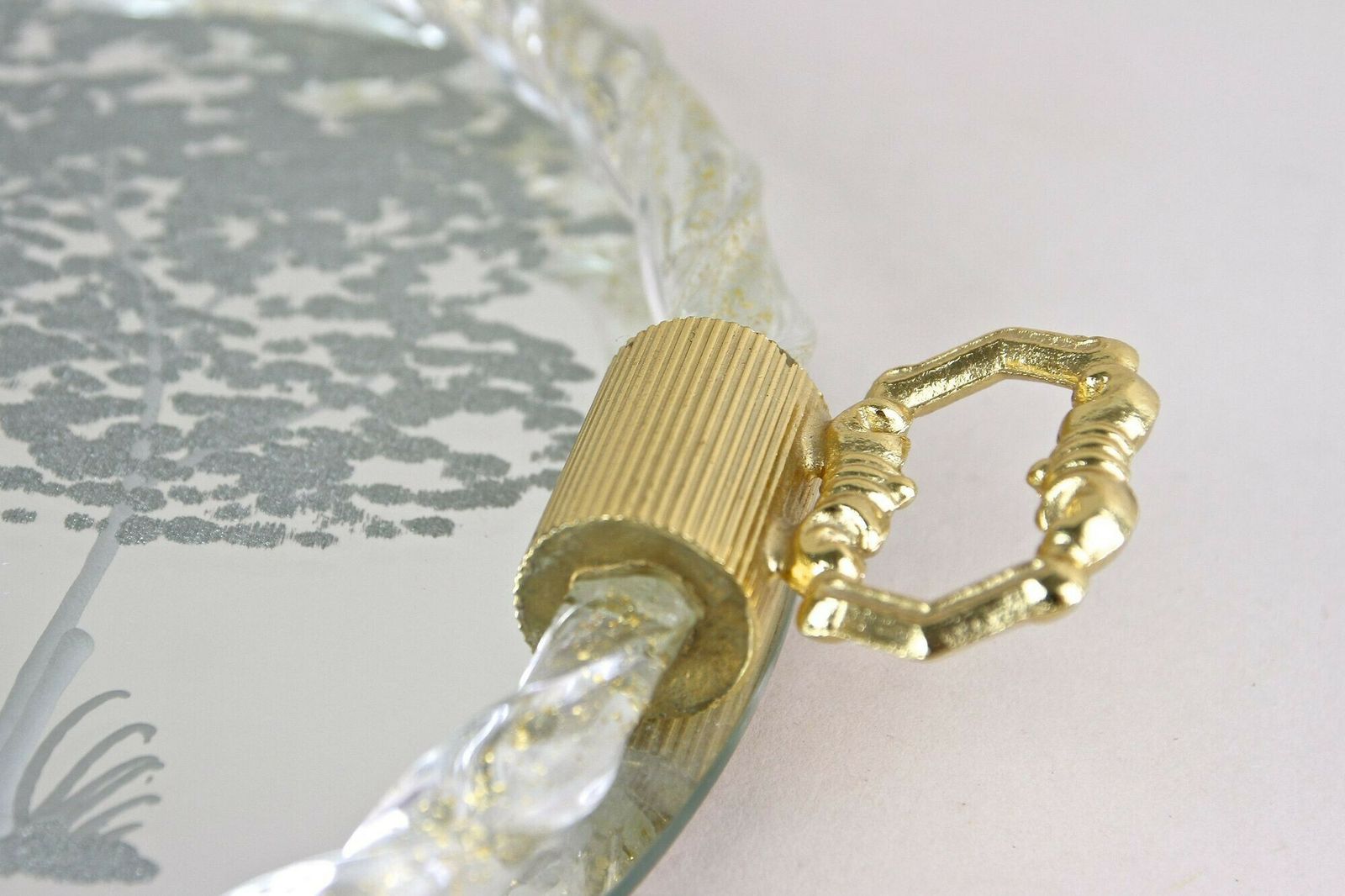 Venetian Murano Glass Tray With Engravings, 24k Gold Flakes, It Ca. 1960 photo for sale