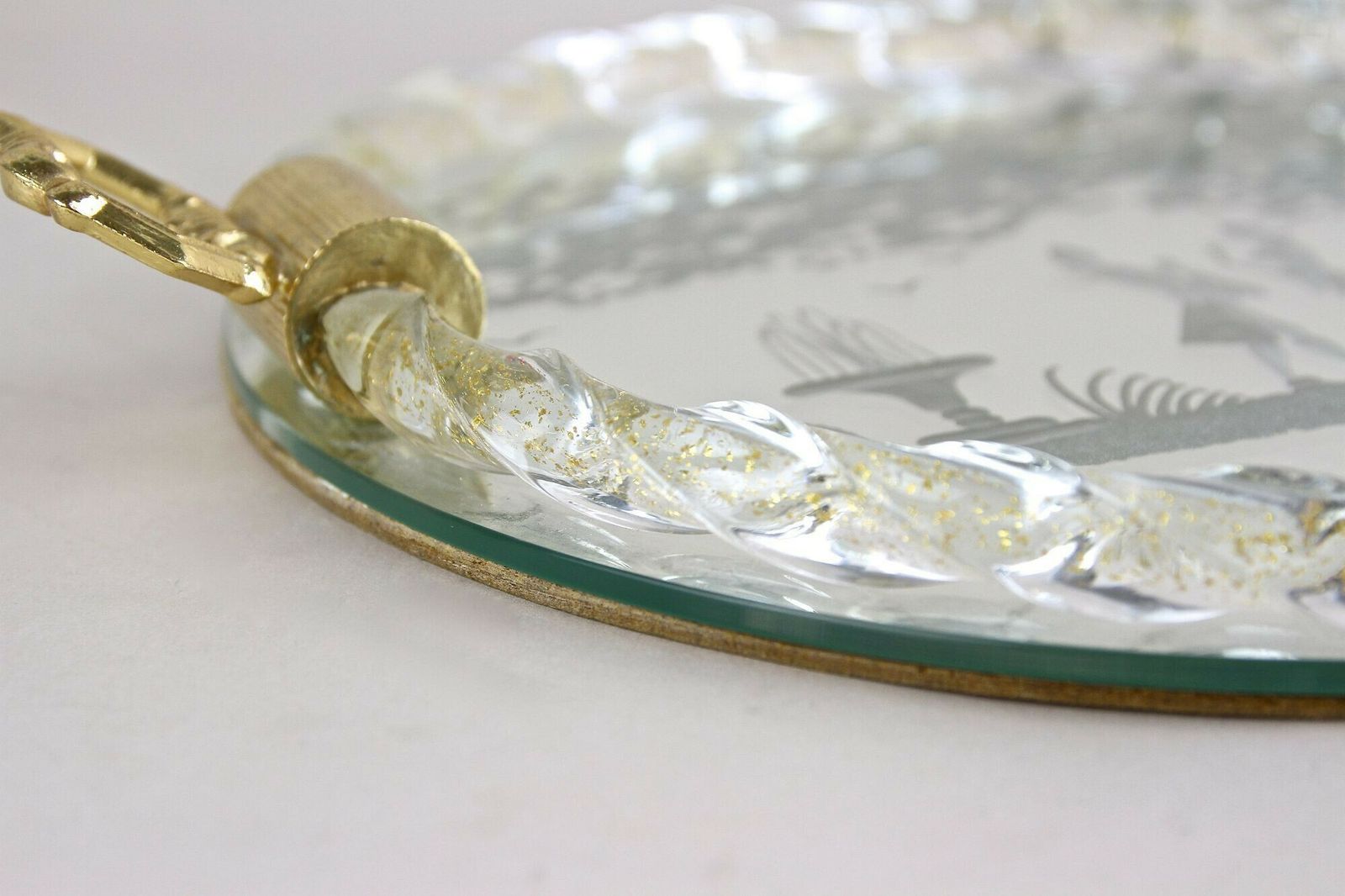 photo furniture Venetian Murano Glass Tray With Engravings, 24k Gold Flakes, It Ca. 1960