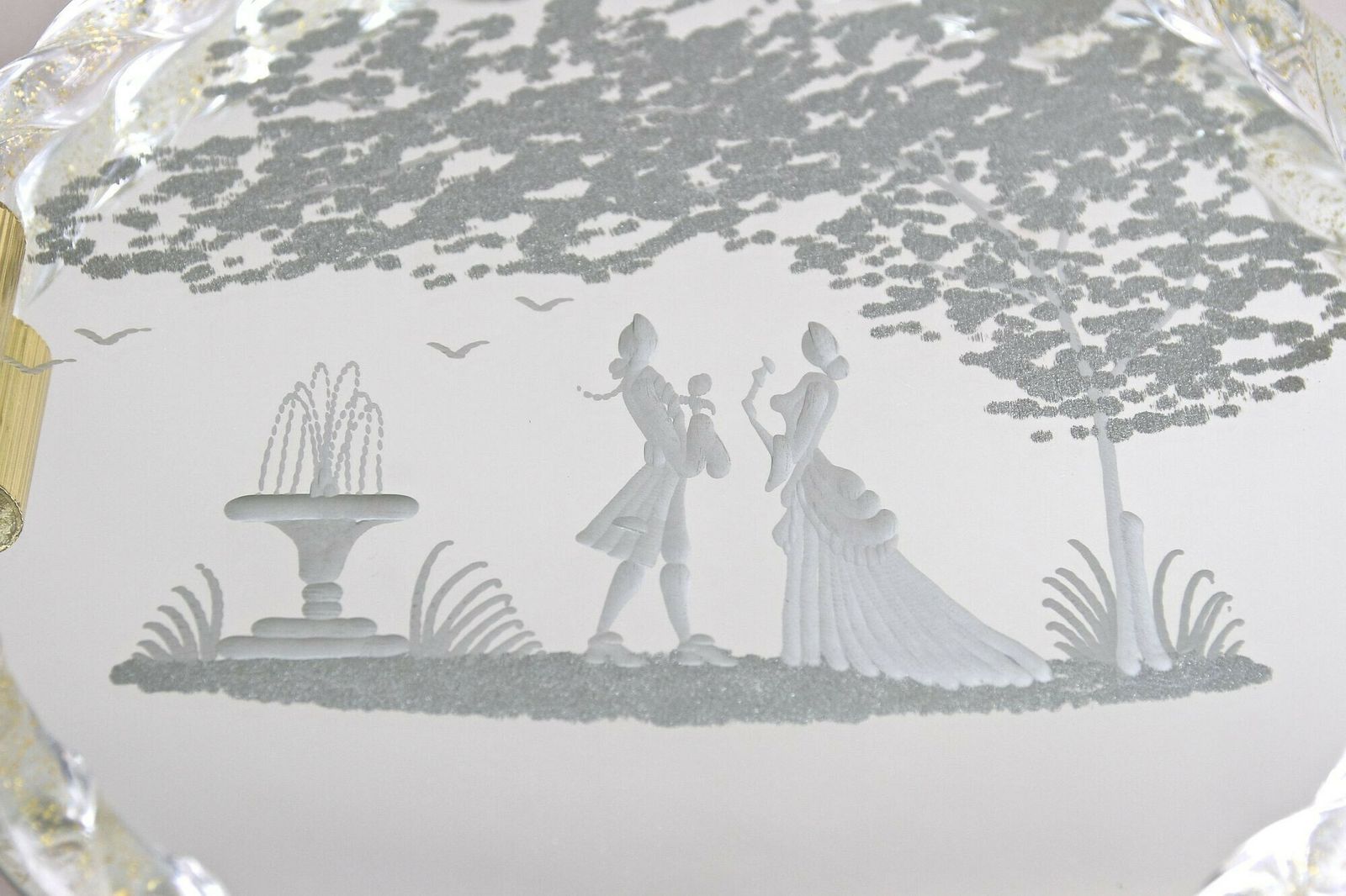 photo for sale Venetian Murano Glass Tray With Engravings, 24k Gold Flakes, It Ca. 1960
