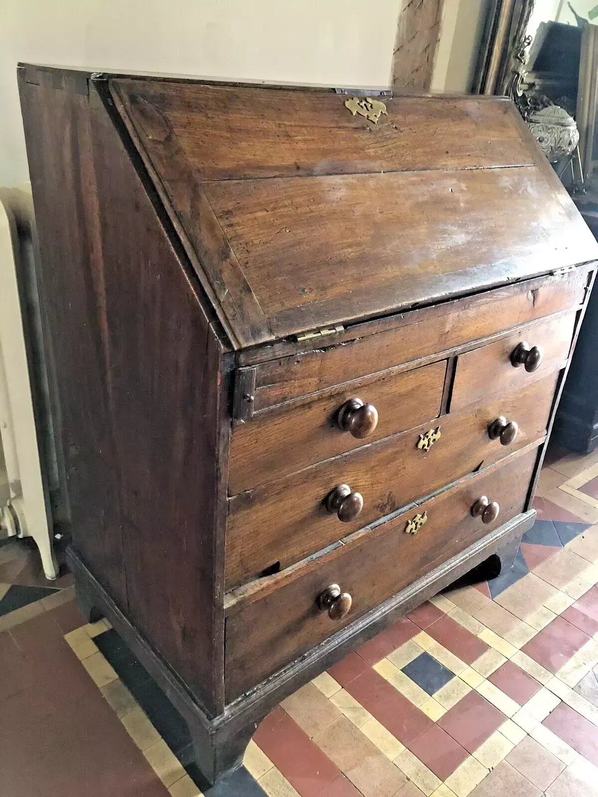 Handsome Antique Original English Oak Dwarf George Lll Georgian Chest Desk photo for sale
