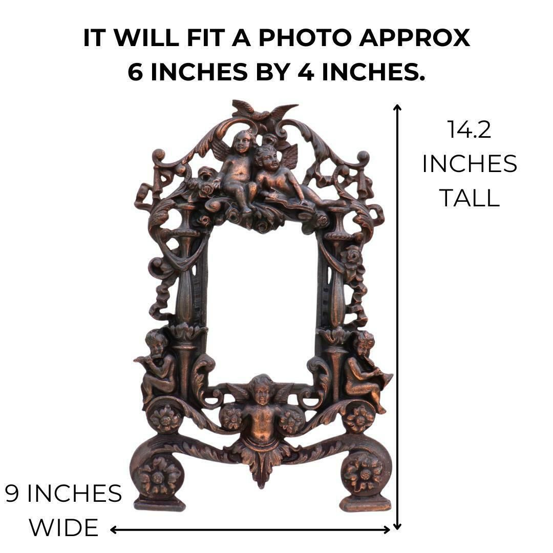 Antique Ornate Metal Picture Easel Frame Cherubs Decoration C 1910, Baroque Ornate Old Photo Frame photo Home Decor