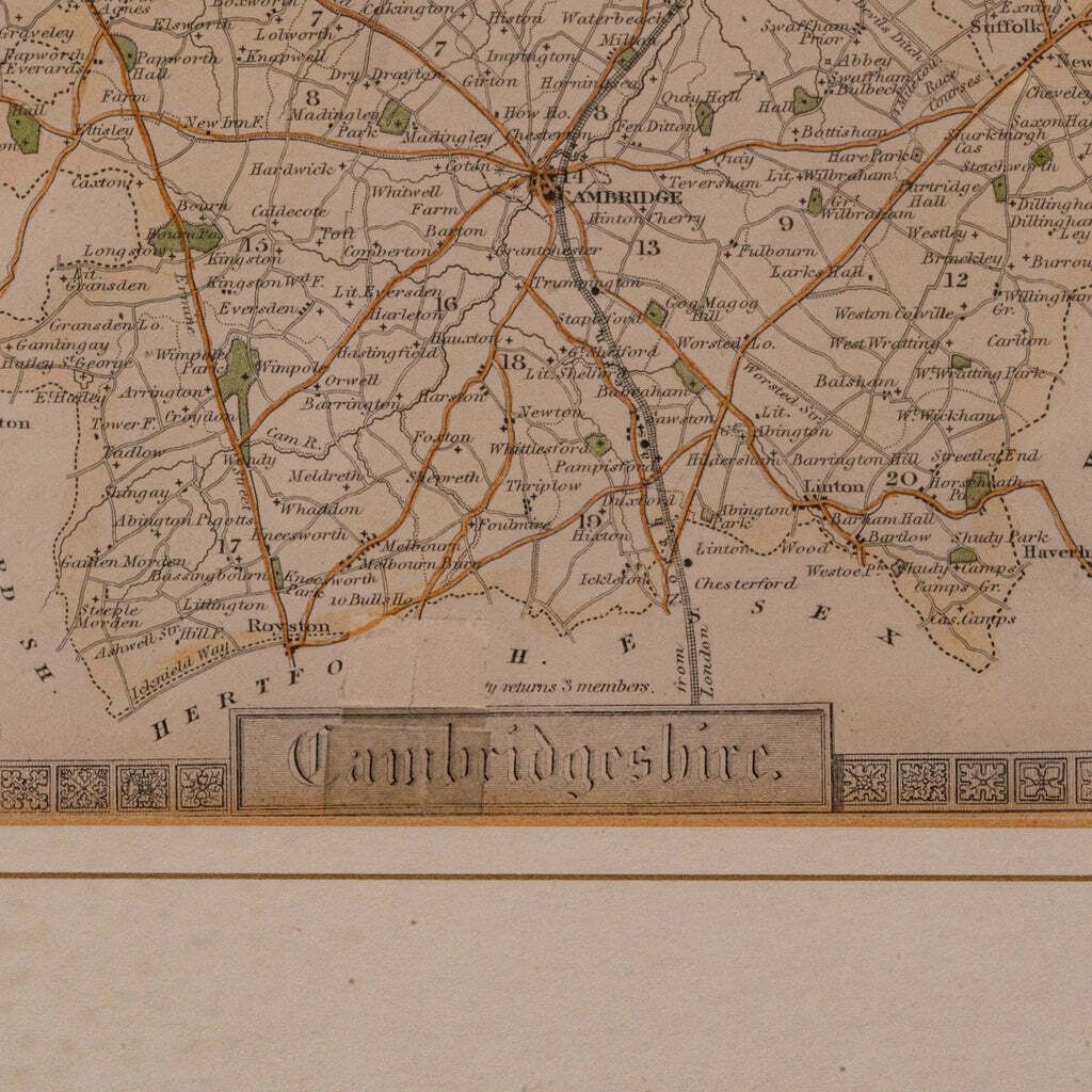 Antique Lithography Map, Cambridgeshire, English, Framed Cartography, Victorian photo 295.0