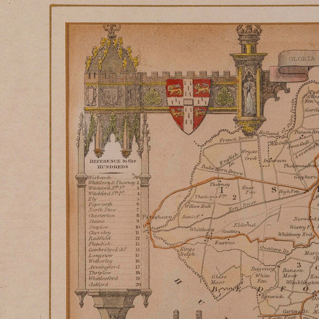 Antique Lithography Map, Cambridgeshire, English, Framed Cartography, Victorian photo vinterior