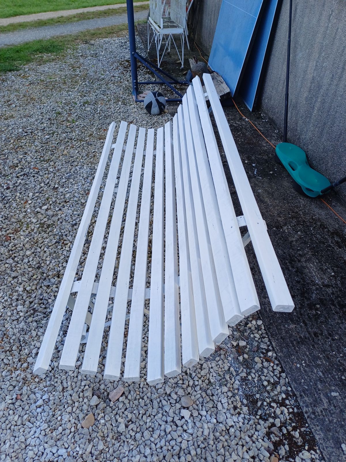 photo for sale Wrought Iron And Wood Bench From The 60s