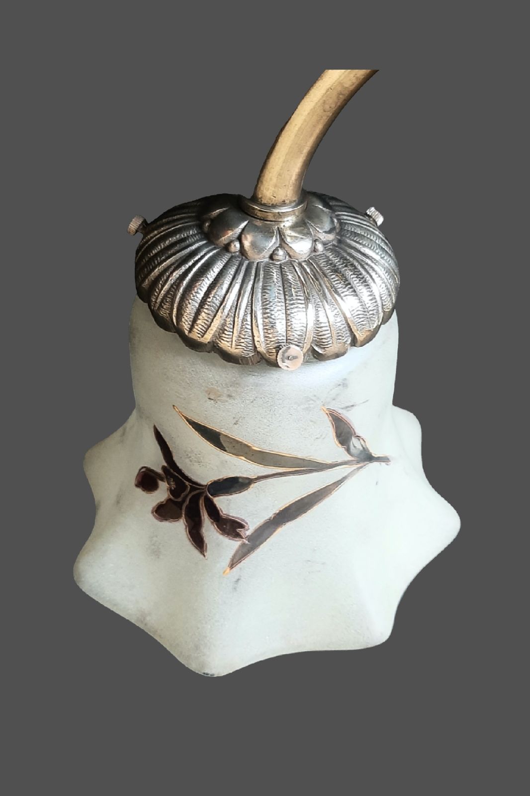 Art Nouveau Wall Sconce, Large 20" Tall, Enamelled Glass Shade Gilded Bronze Fixture France 1910s photo 290.0