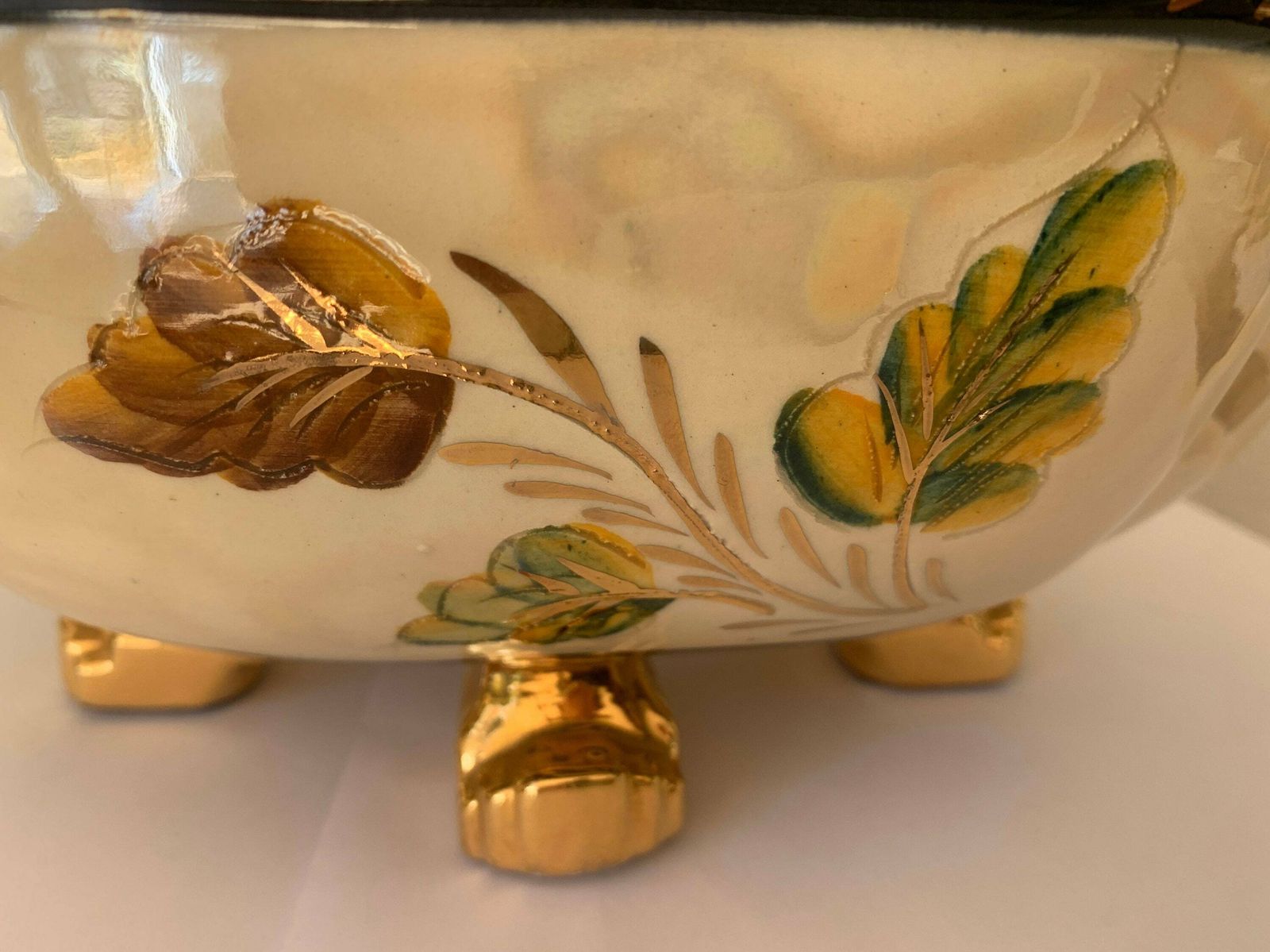 Vintage Hand Painted Bowl With Lid | H. Bequet | Quaregnon | Made In Belgium | Bird Of Paradise photo vintage