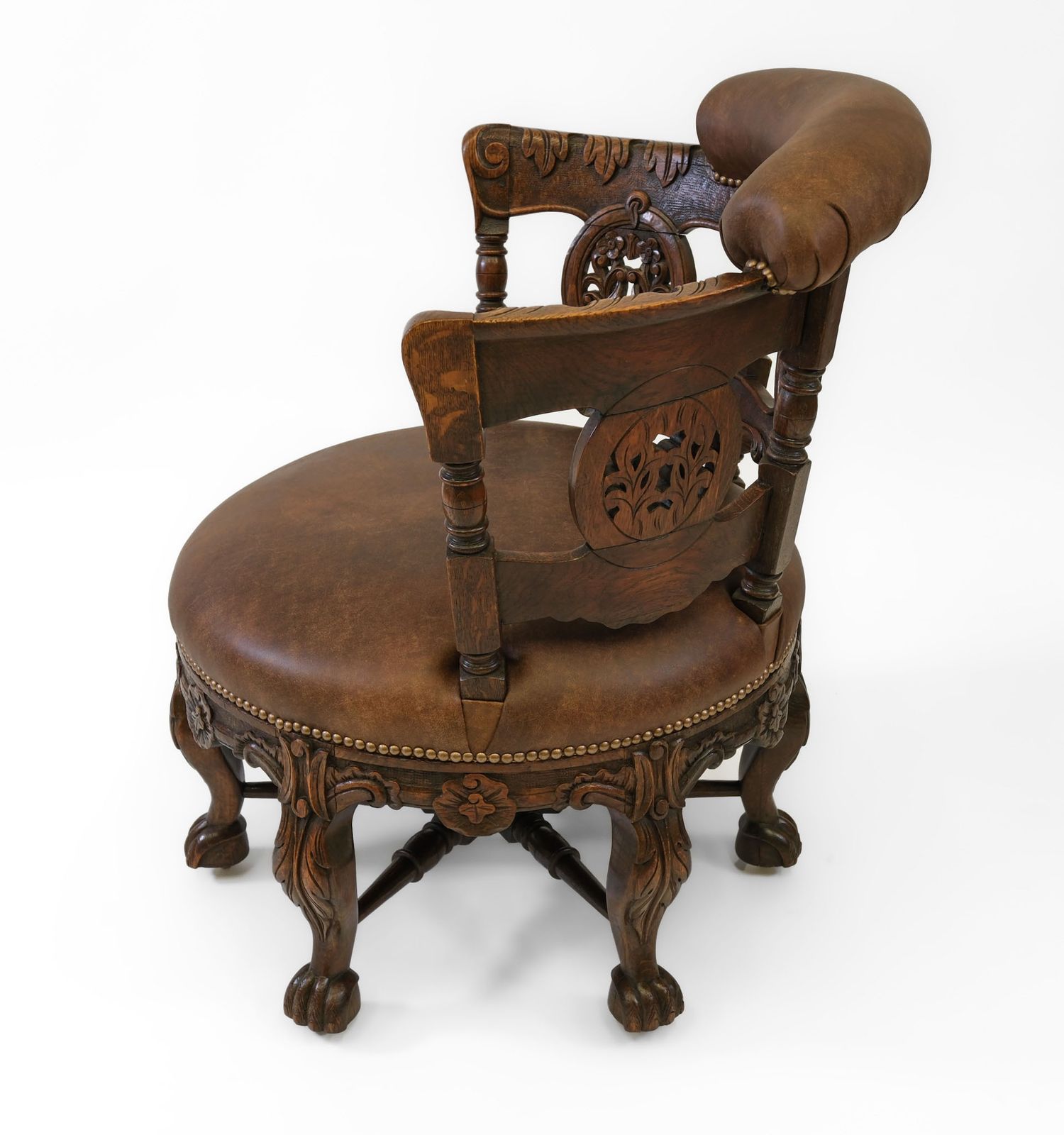 19th Century Oak & Leather Carved Burgermeister Chair photo vinterior