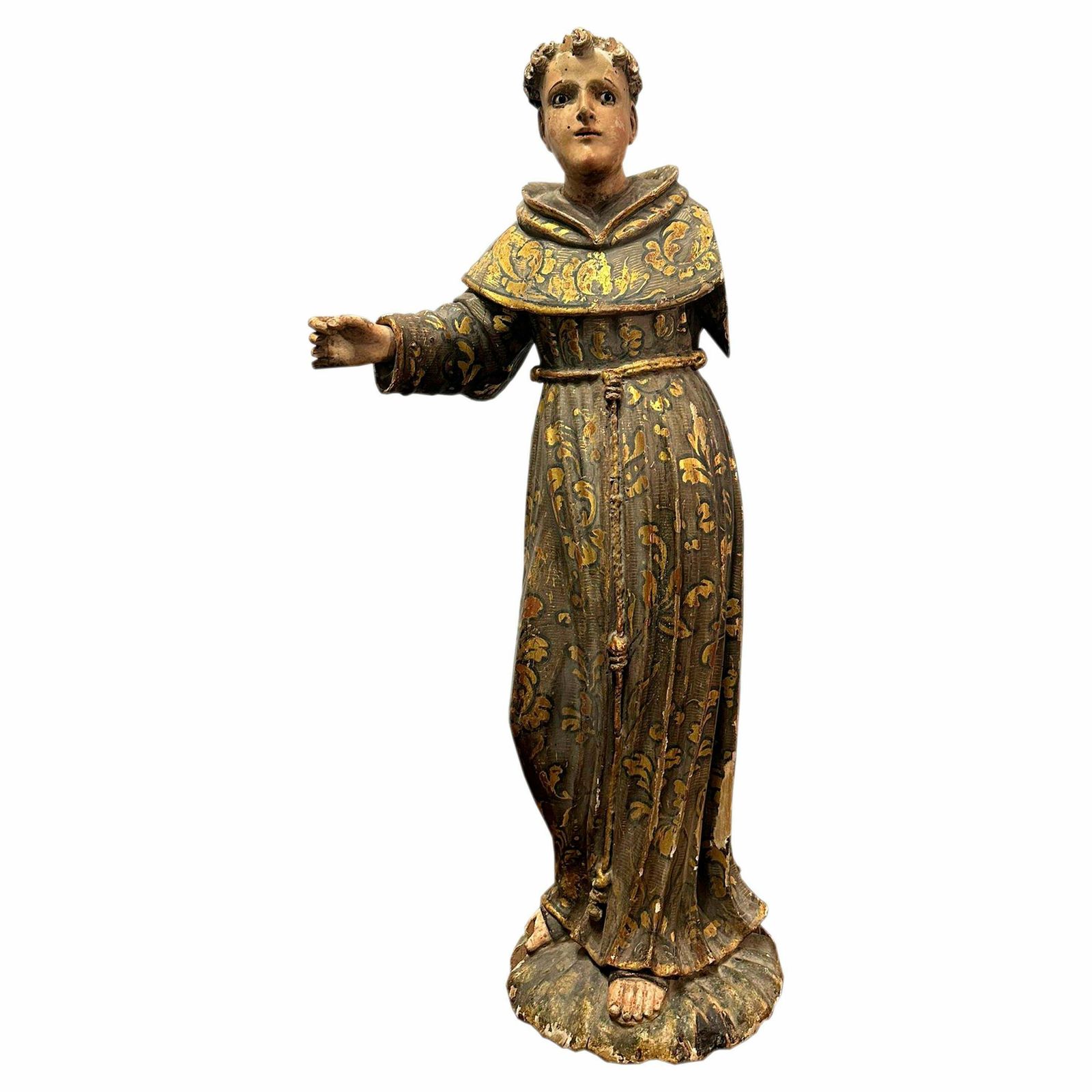 Hand Carved "Saint Francis" Wooden Sculpture, Spain, 17th Century.