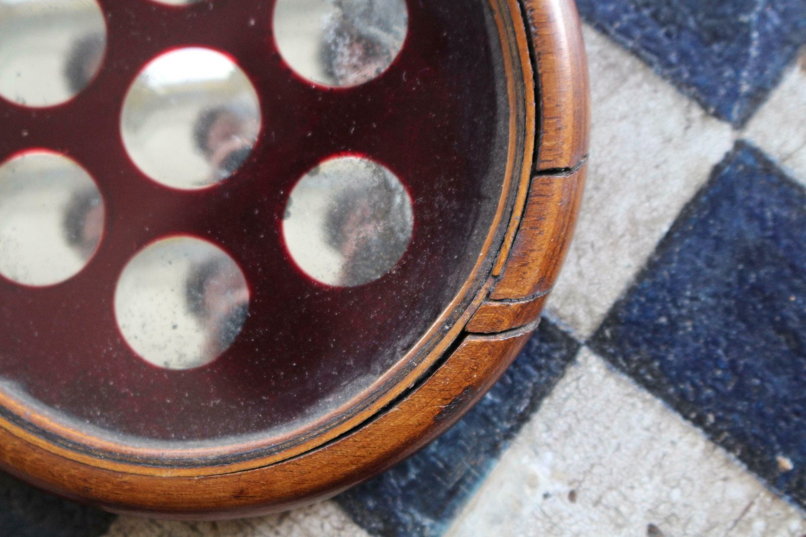 19th C Optical Antique Ruby Red Sorcerers Mirror Curio Unusual Distortion Convex photo for sale