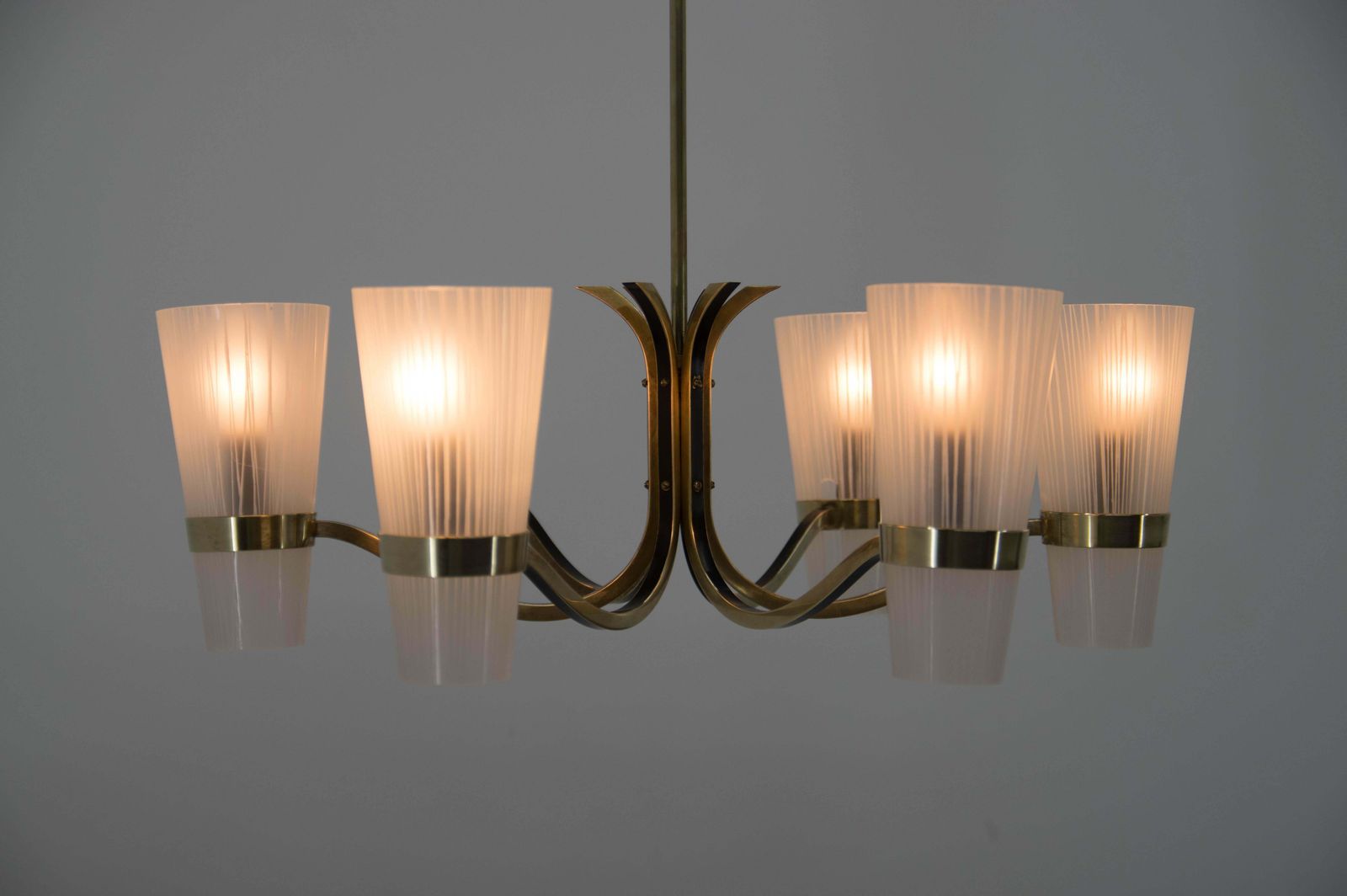 Brass And Glass Chandelier In Lyfa Style, Denmark, 1970s photo for sale