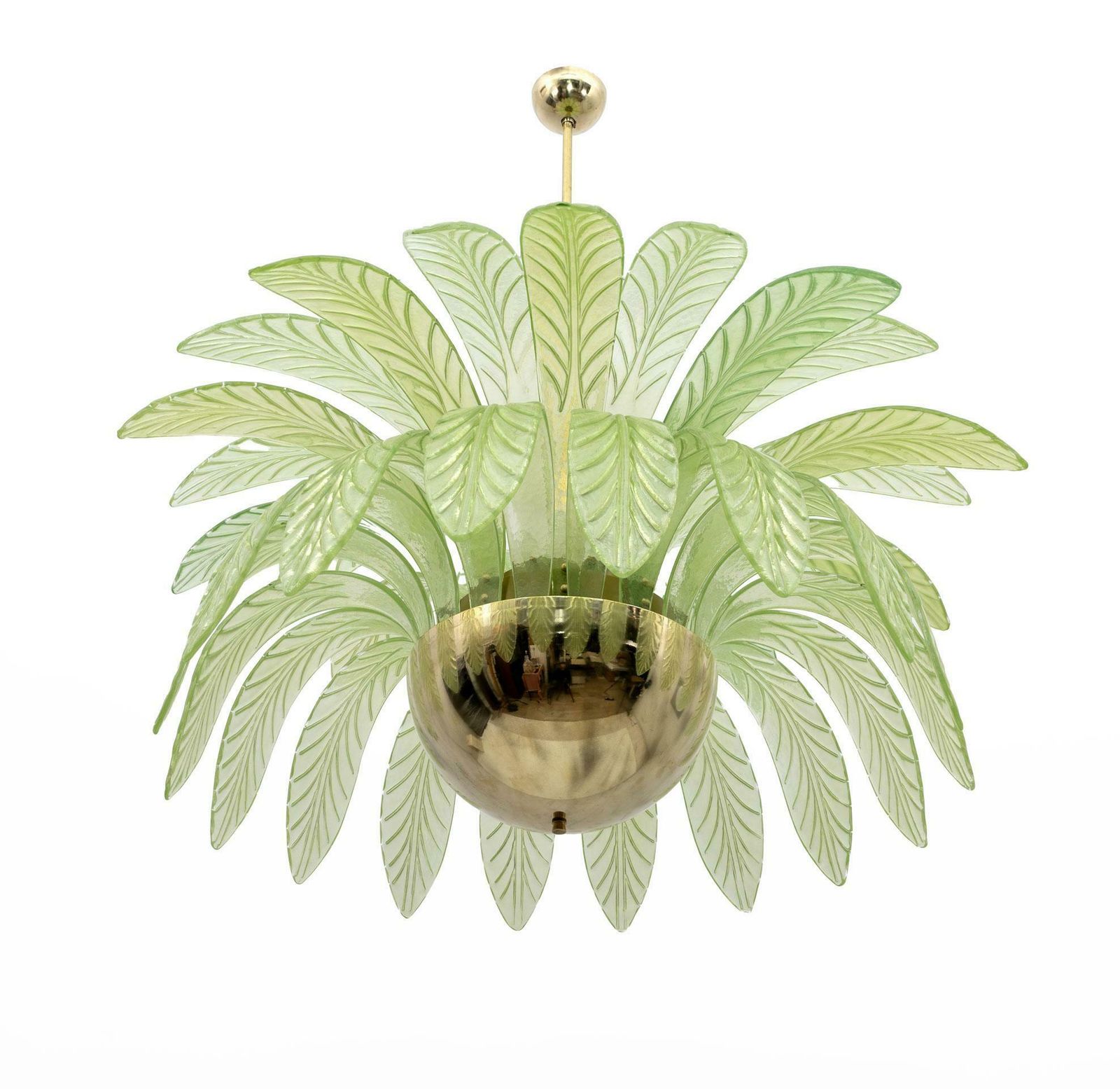 Mid Century Modern Palm Leaves Big Chandelier Murano Glass And Brass, 1970s photo for sale