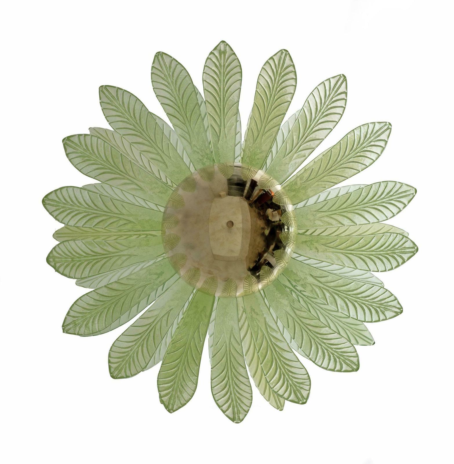 Mid Century Modern Palm Leaves Big Chandelier Murano Glass And Brass, 1970s photo buy