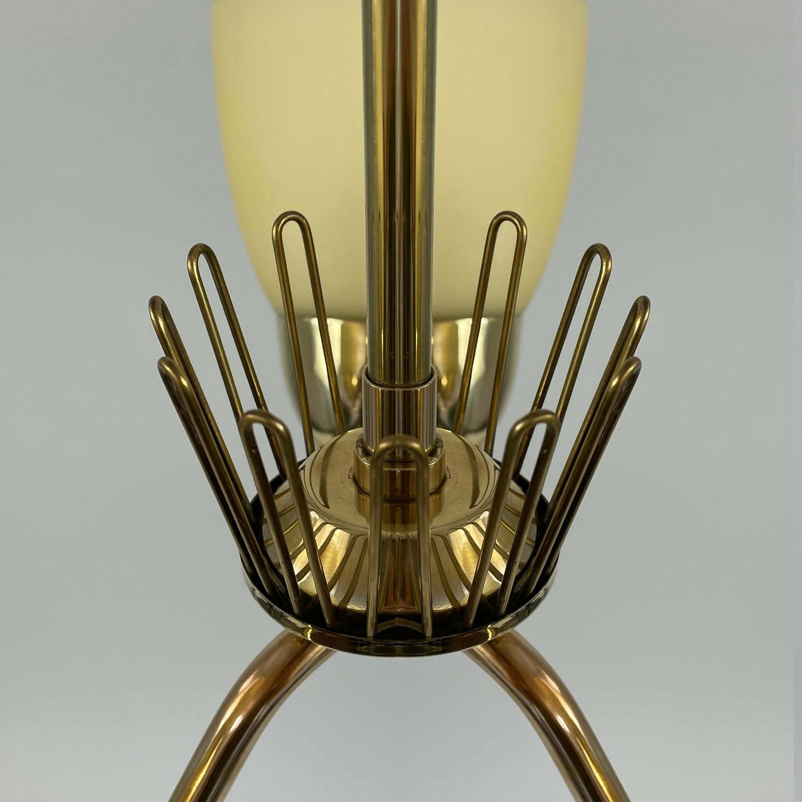 Lighting Hans Bergström Brass & Opaline Glass Three Arm Chandelier, Asea, Sweden 1950s photo