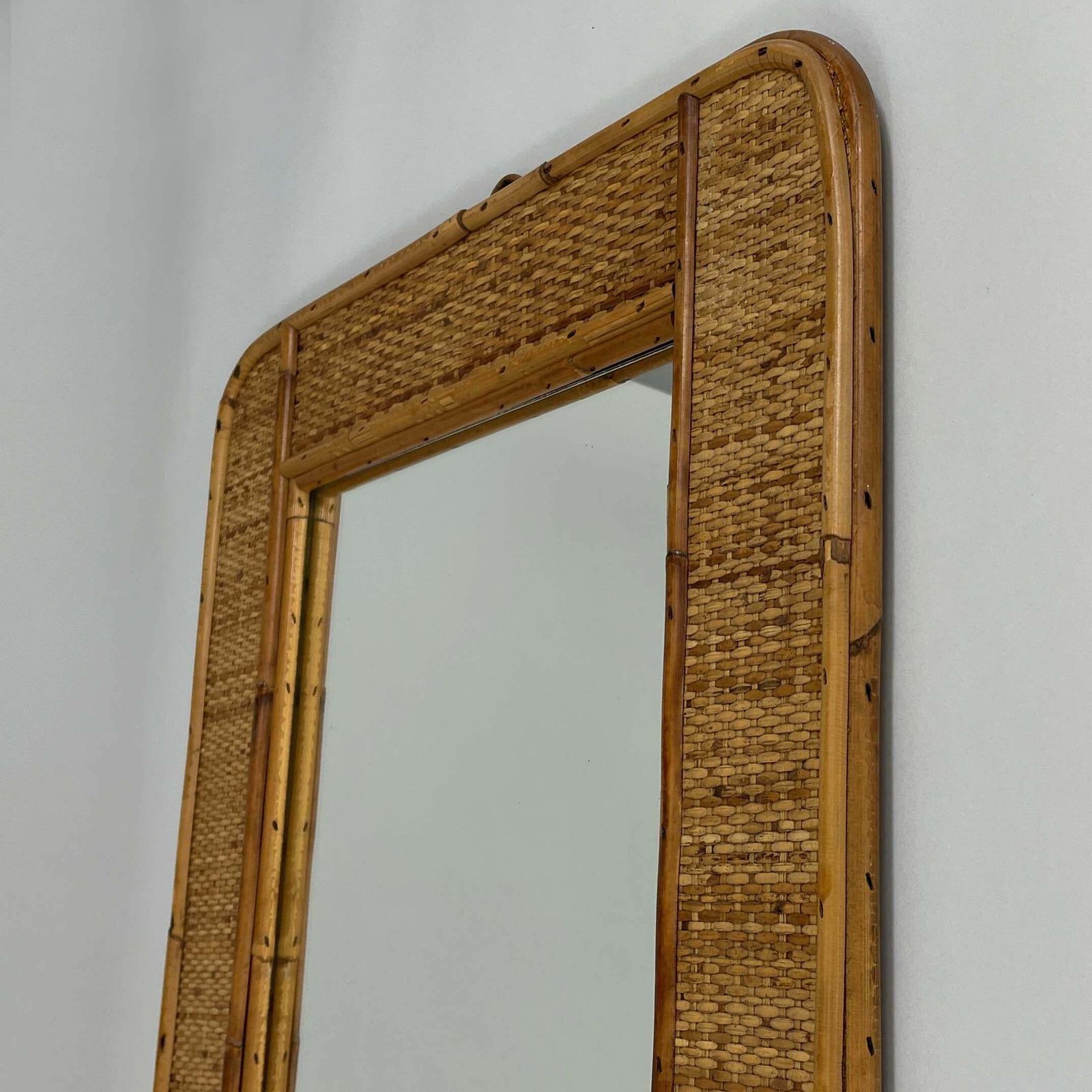 photo for sale Bamboo & Rattan Wall Mirror, Dal Vera Italy 1950s