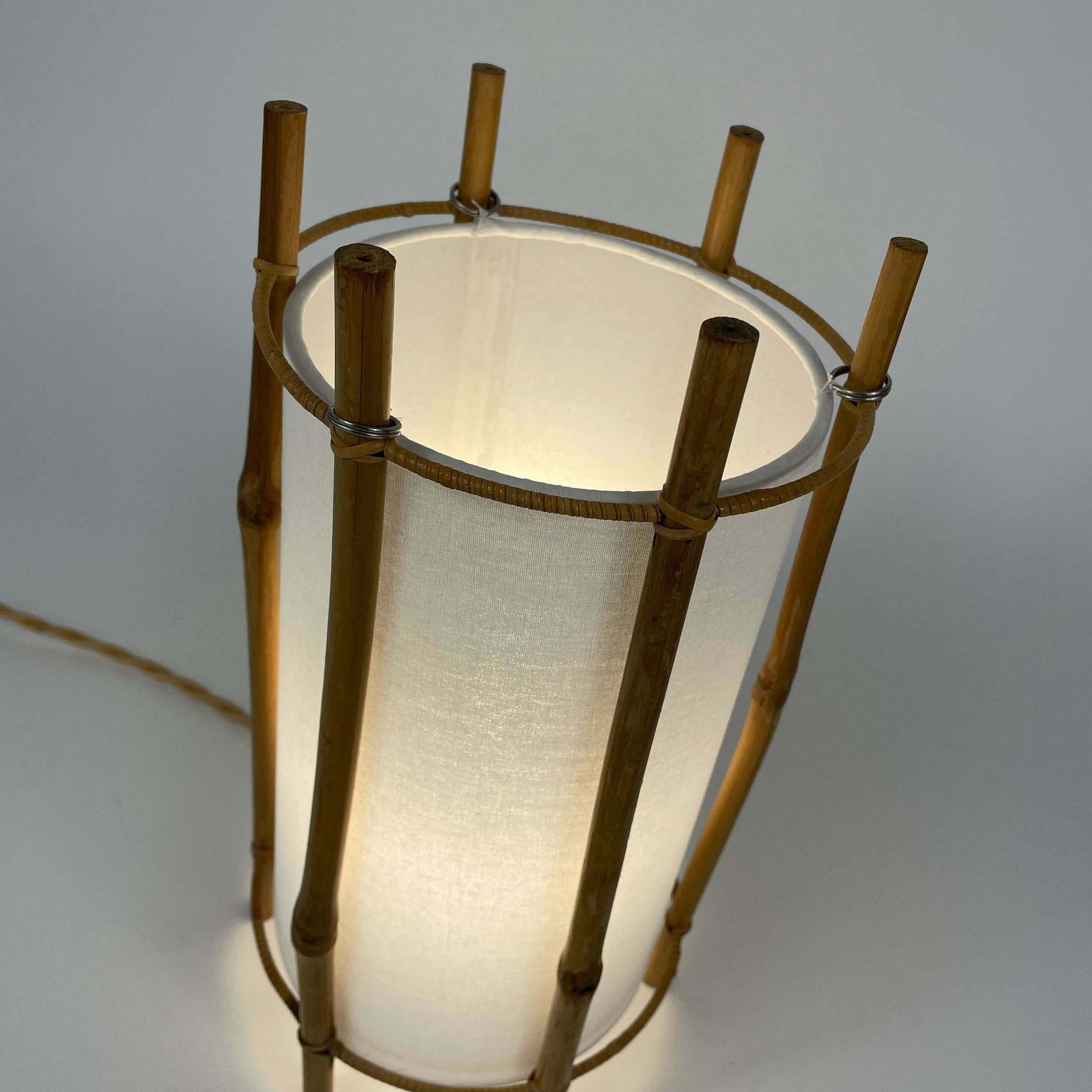 Bamboo & White Linen Table Lamp By Louis Sognot, France 1950s photo buy