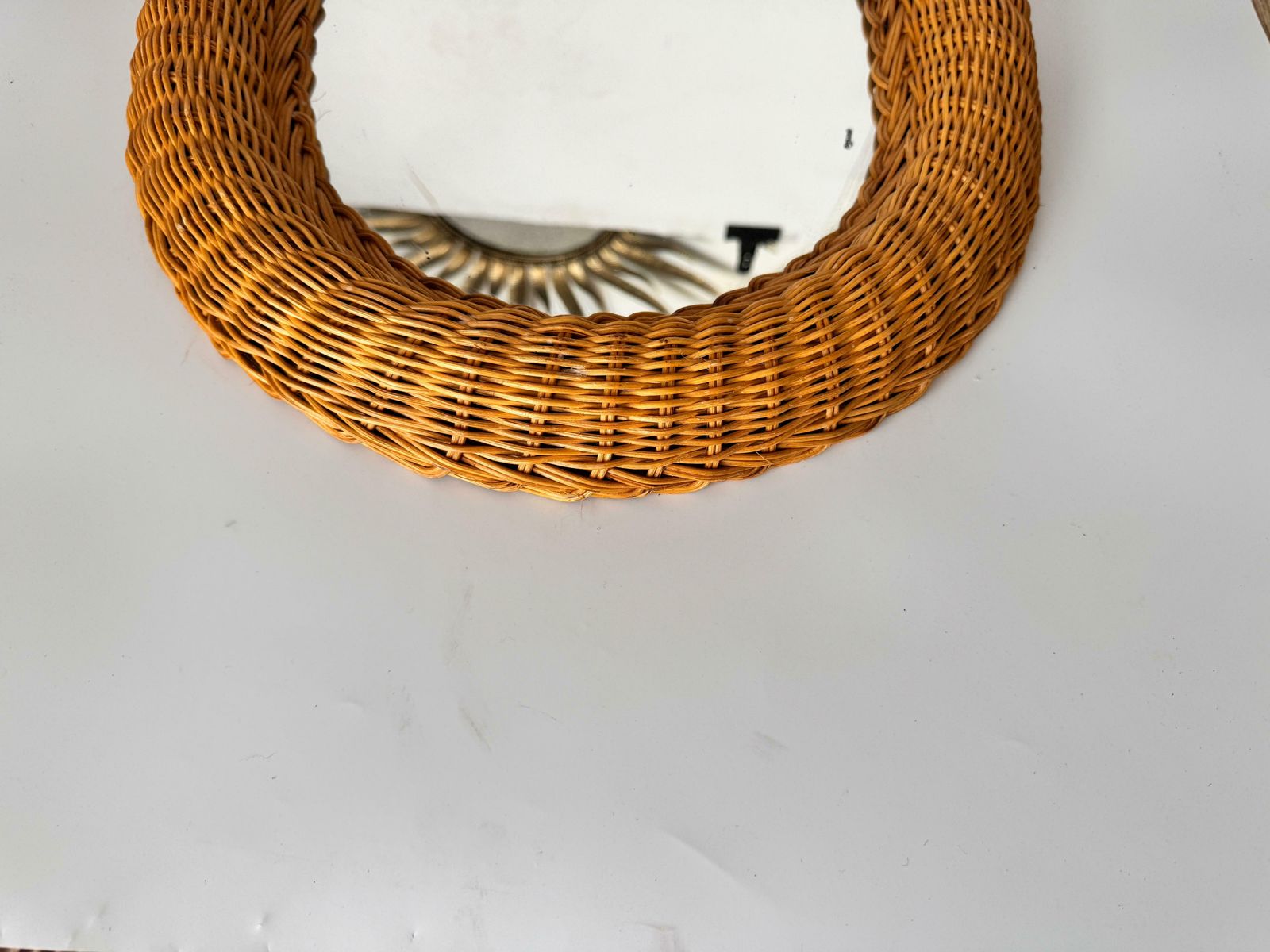 Midcentury French Riviera Rattan And Bamboo Oval Wall Mirror, Italy 1960s photo Home Decor