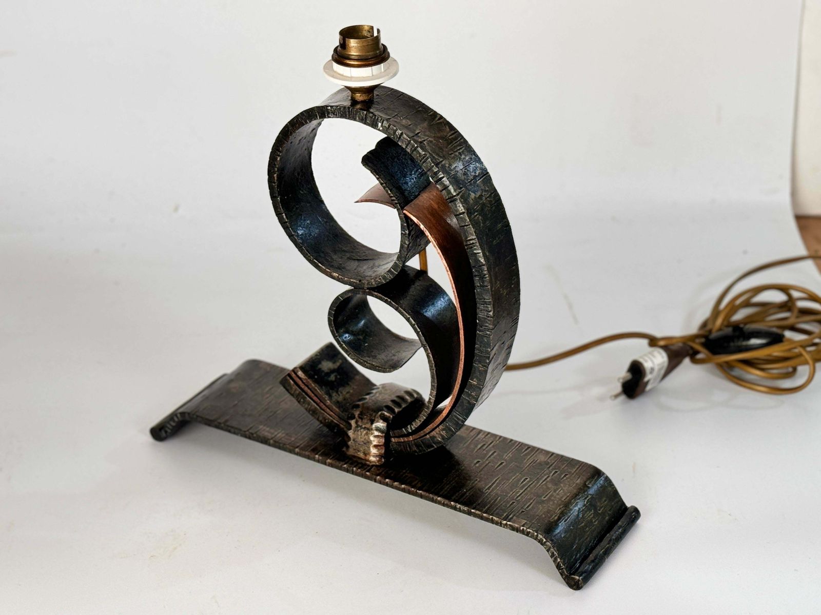 photo for sale French Art Deco Table Lamp Hammered Iron France 20th Edgar Brandt Style
