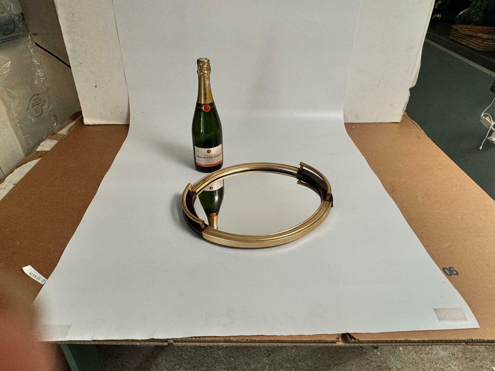 Art Deco Platter Tray Brass And Brown Brass Handles And Mirror, France, 1930 photo furniture