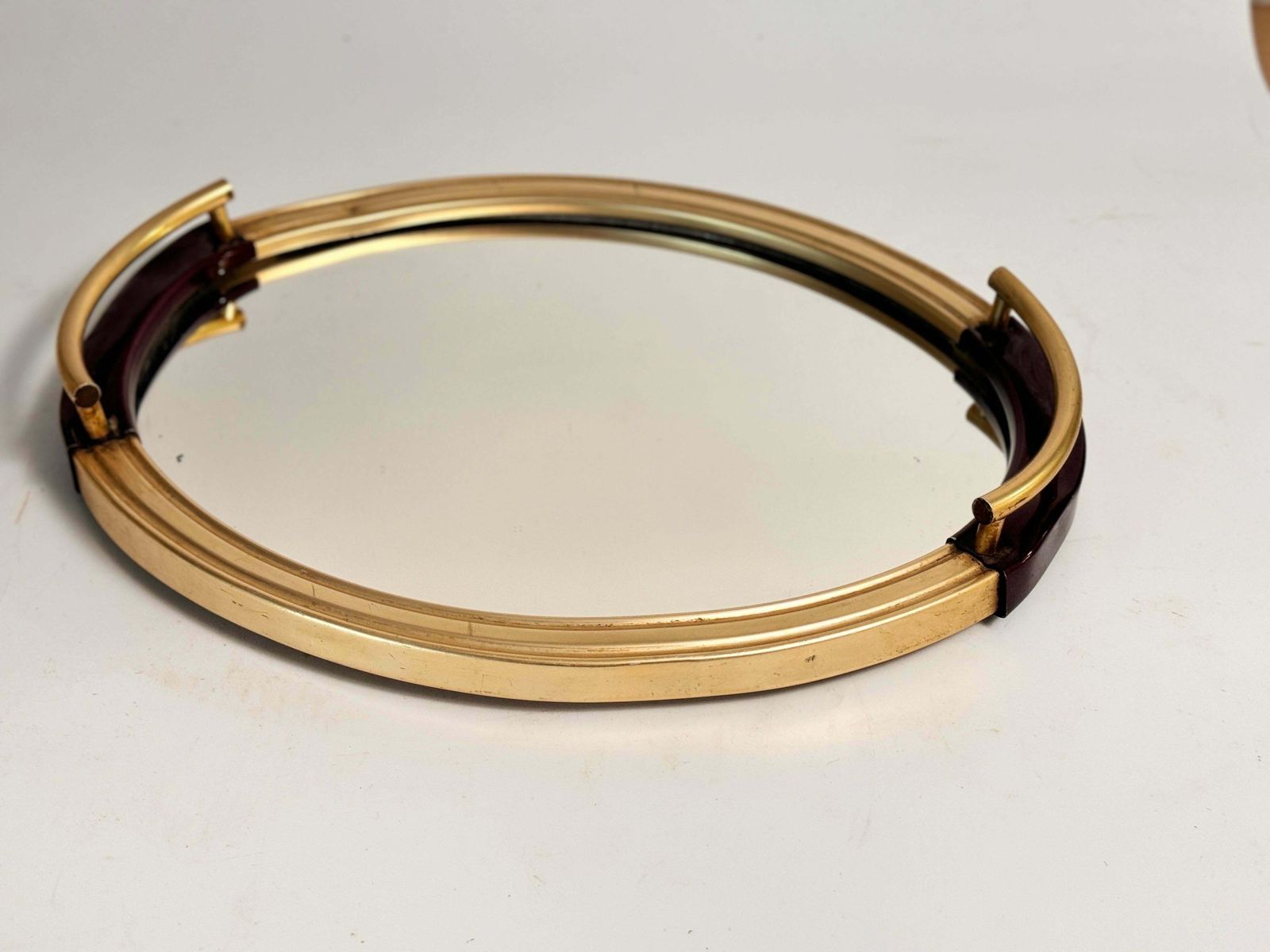 Art Deco Platter Tray Brass And Brown Brass Handles And Mirror, France, 1930 photo buy