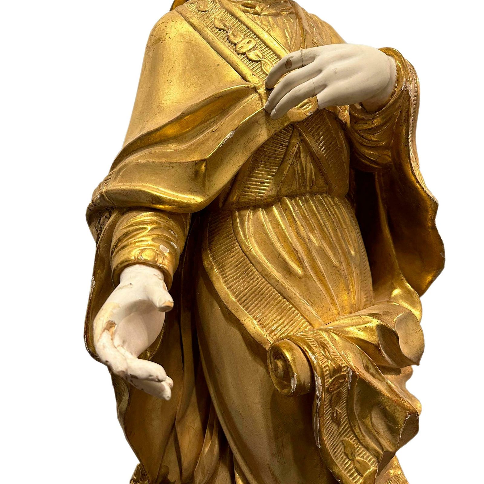 Saint Nicholas Of Bari Handcarved Sculpture With Gold Leaf, France, 19th Century photo vinterior