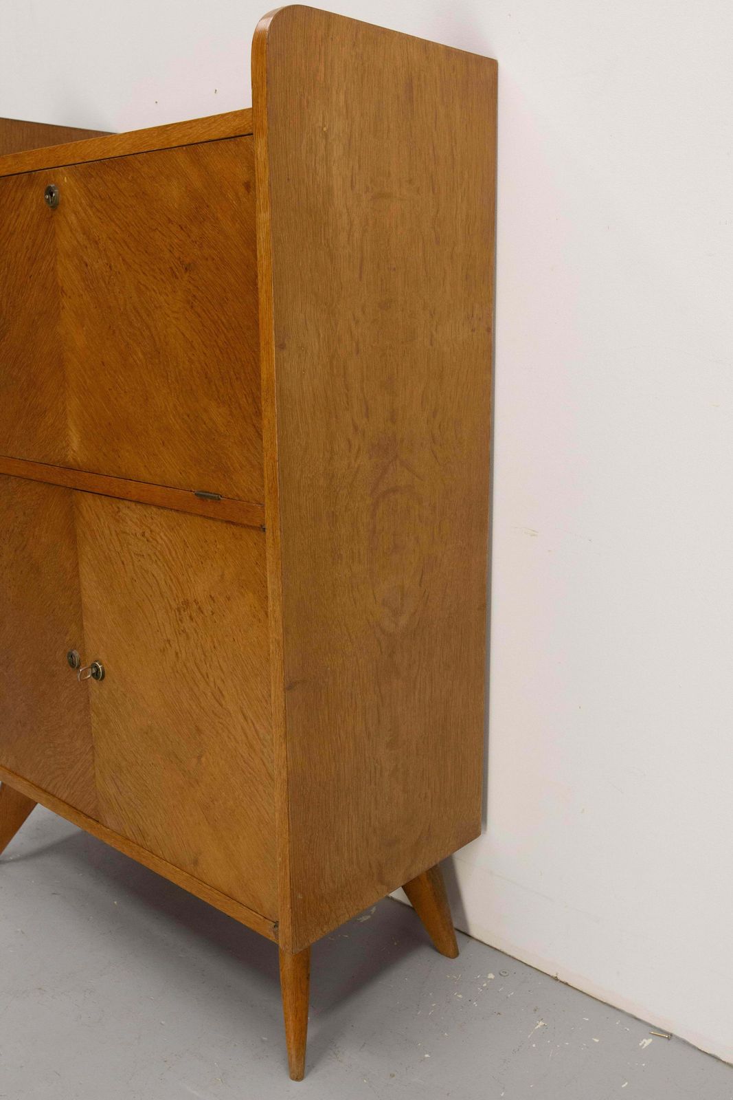 Mid Century Drop Leaf Oak Sideboard With Compass Leg photo Furniture