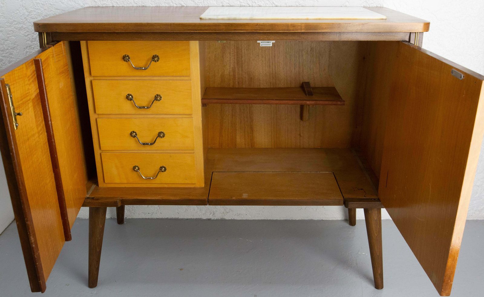photo furniture Bar Cocktail Cabinet, Walnut & Marble France, 20th Mid Century