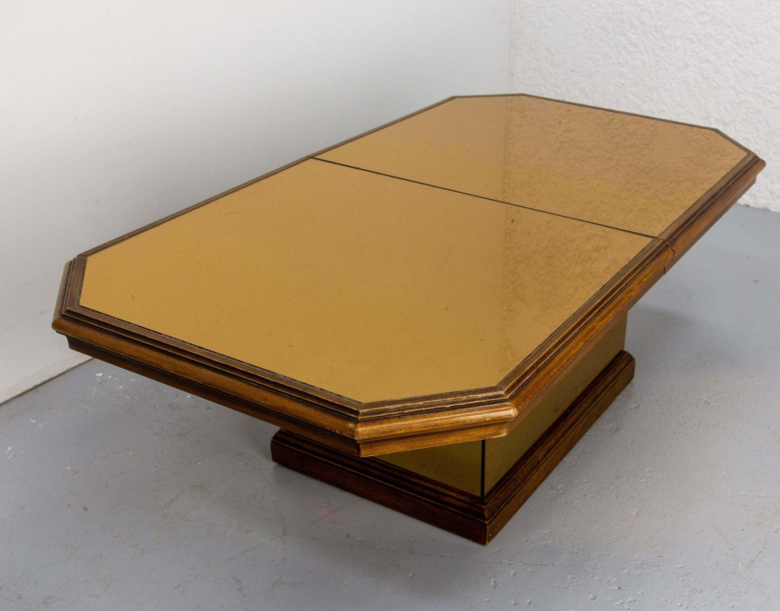 French Wood And Smoked Mirror Coffee Table, Circa 1980 photo furniture