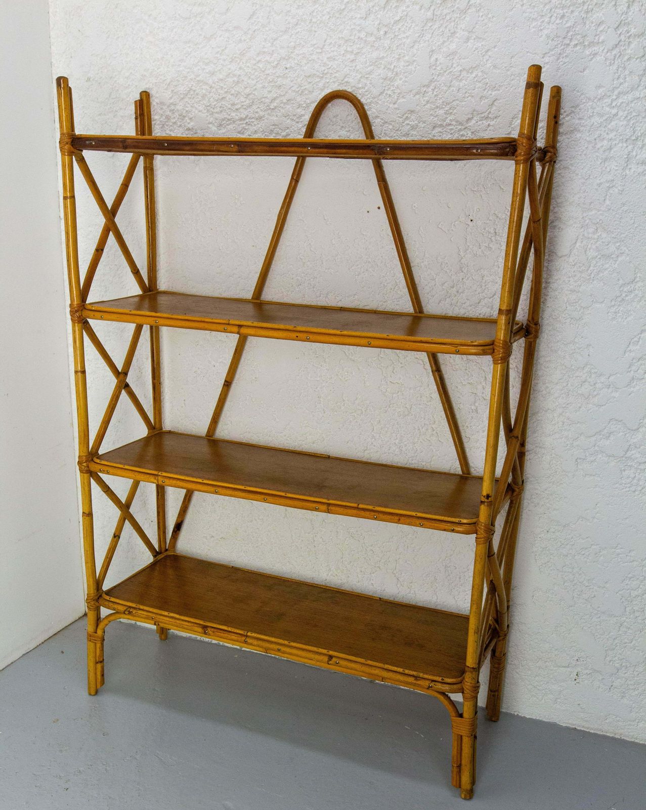 Midcentury Wicker Shelves étagère French Bookcase photo for sale