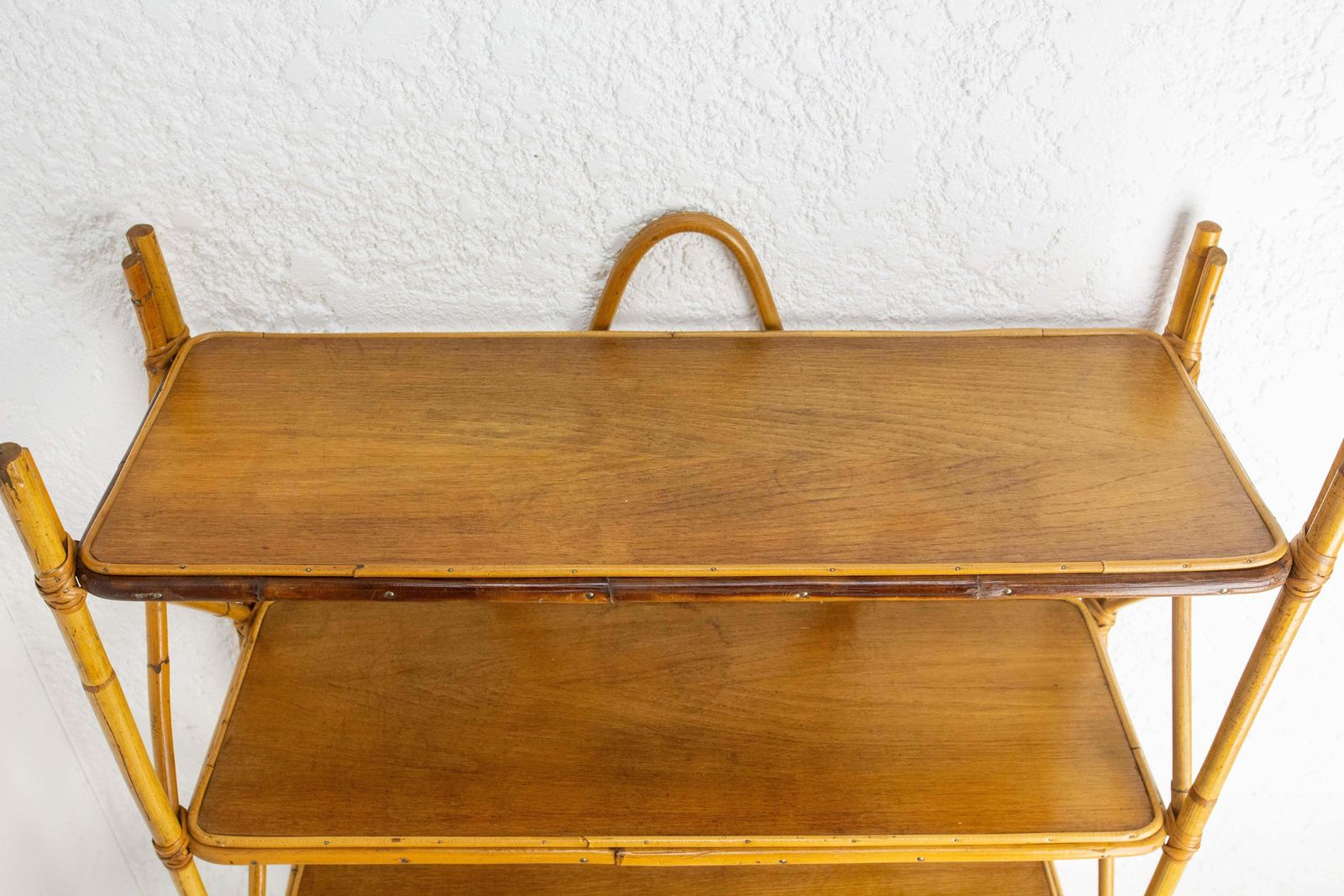 Midcentury Wicker Shelves étagère French Bookcase photo vintage