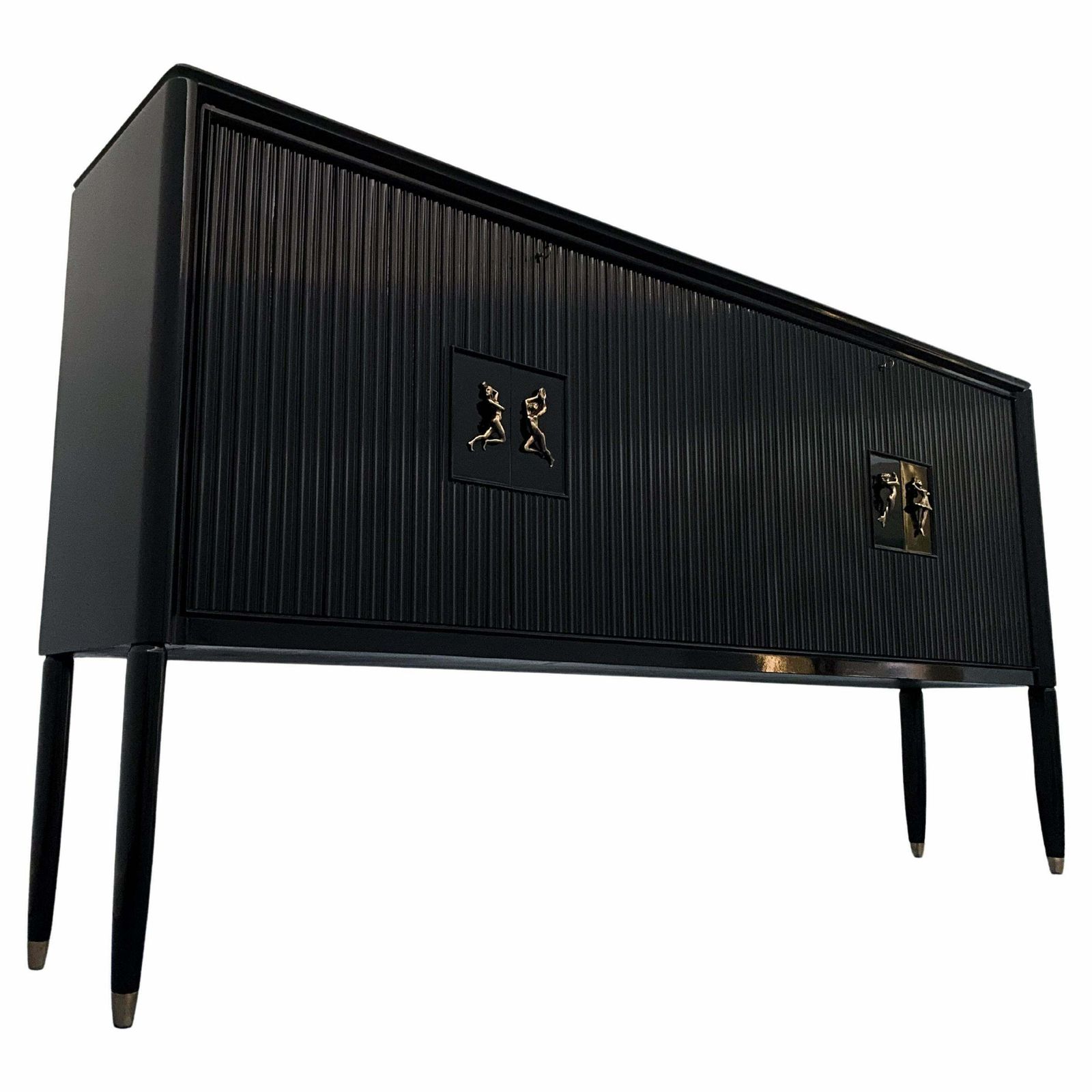 Italian Mid Century Black Lacquered Sideboard By Osvaldo Borsani, 1950s