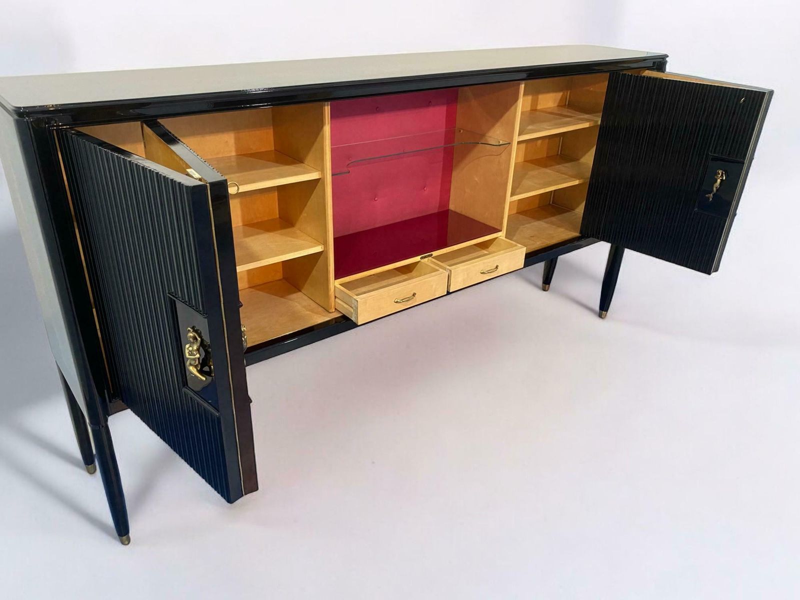 Italian Mid Century Black Lacquered Sideboard By Osvaldo Borsani, 1950s photo furniture