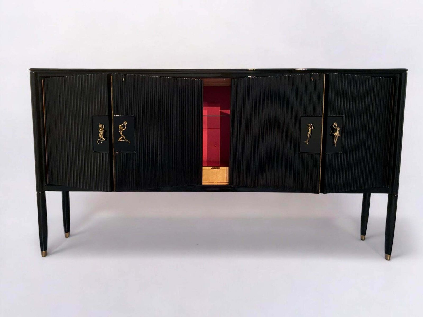photo vintage Italian Mid Century Black Lacquered Sideboard By Osvaldo Borsani, 1950s