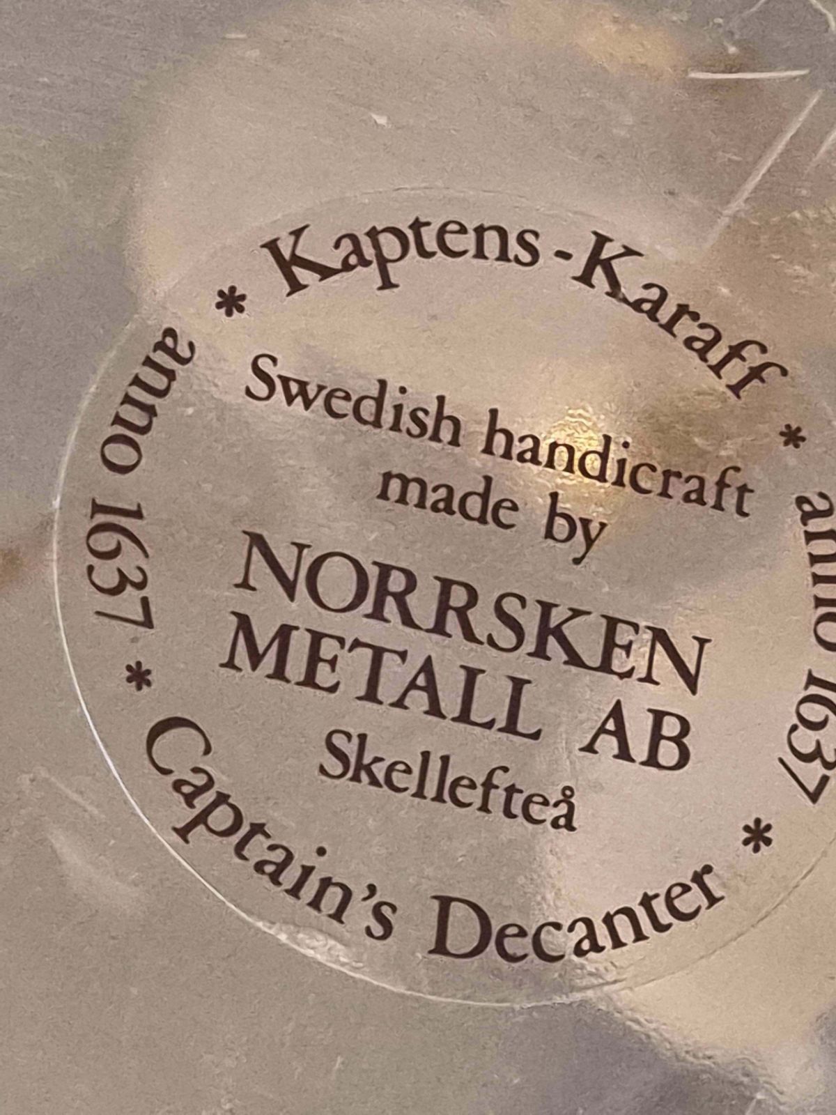 `Captain's Decanter/ Kaptens Karaff`, Made By Norrsken Metall, Sweden Late 1900s photo 549.0