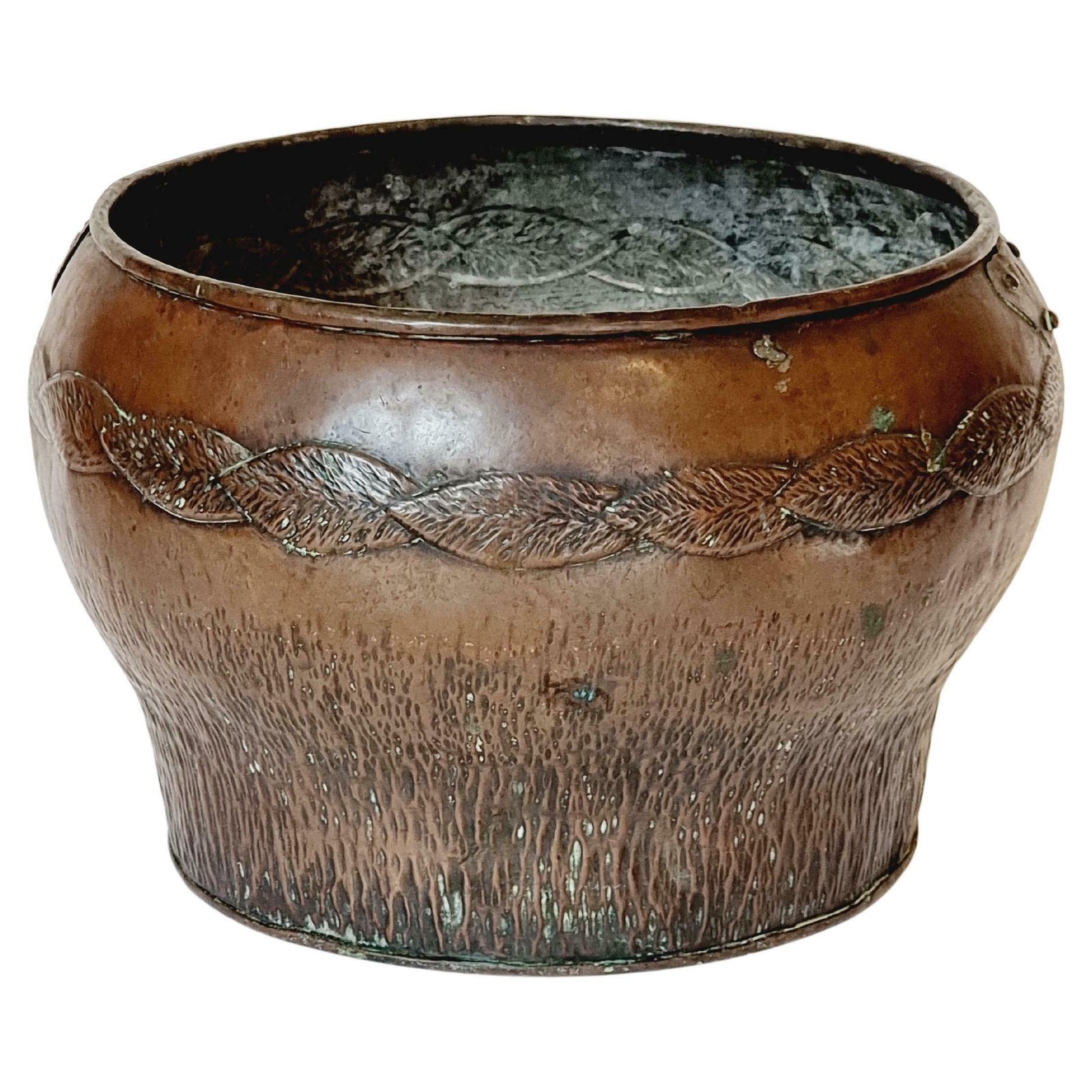Jugend Copper Planter With Beautiful Decor, Swedish Early 1900s