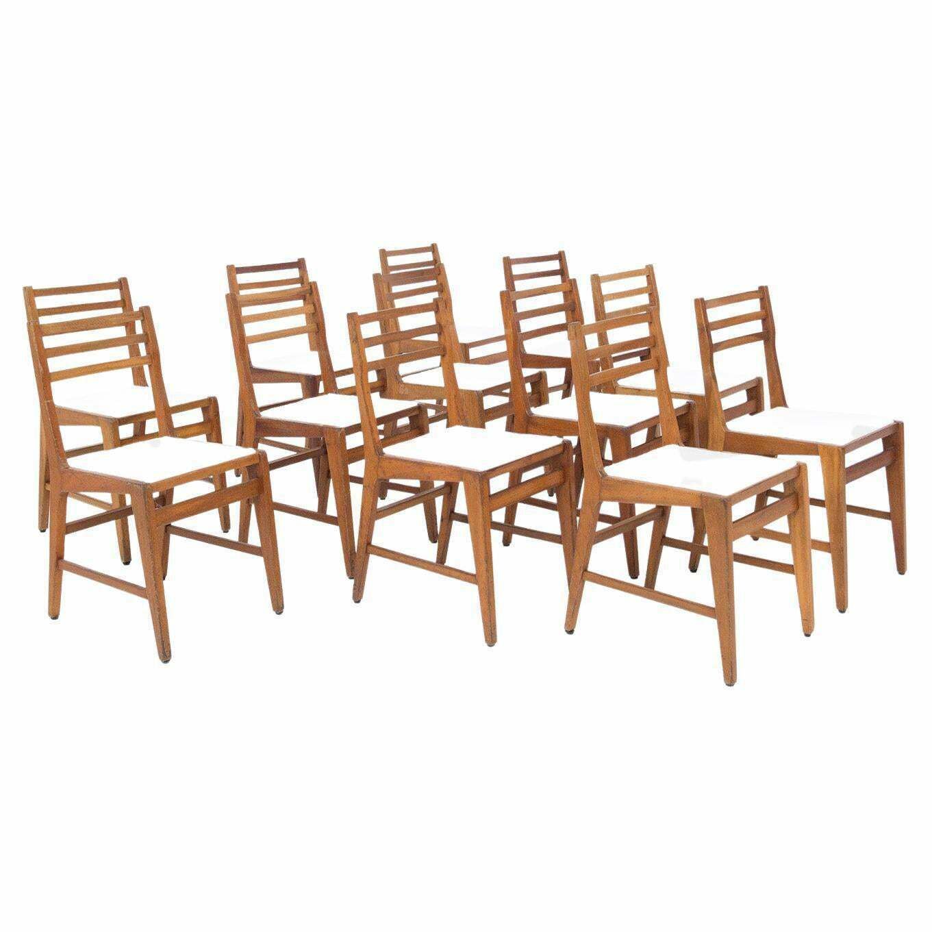 Bbpr Attr. To Set Of 12 Wooden Mid Century Chairs In Bouclé