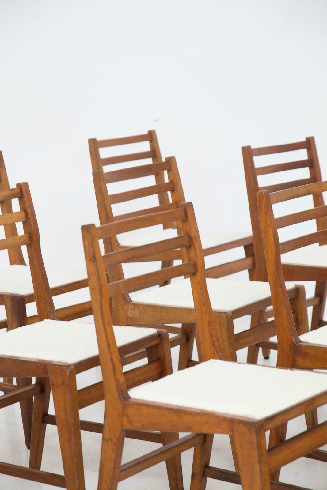 Bbpr Attr. To Set Of 12 Wooden Mid Century Chairs In Bouclé photo furniture