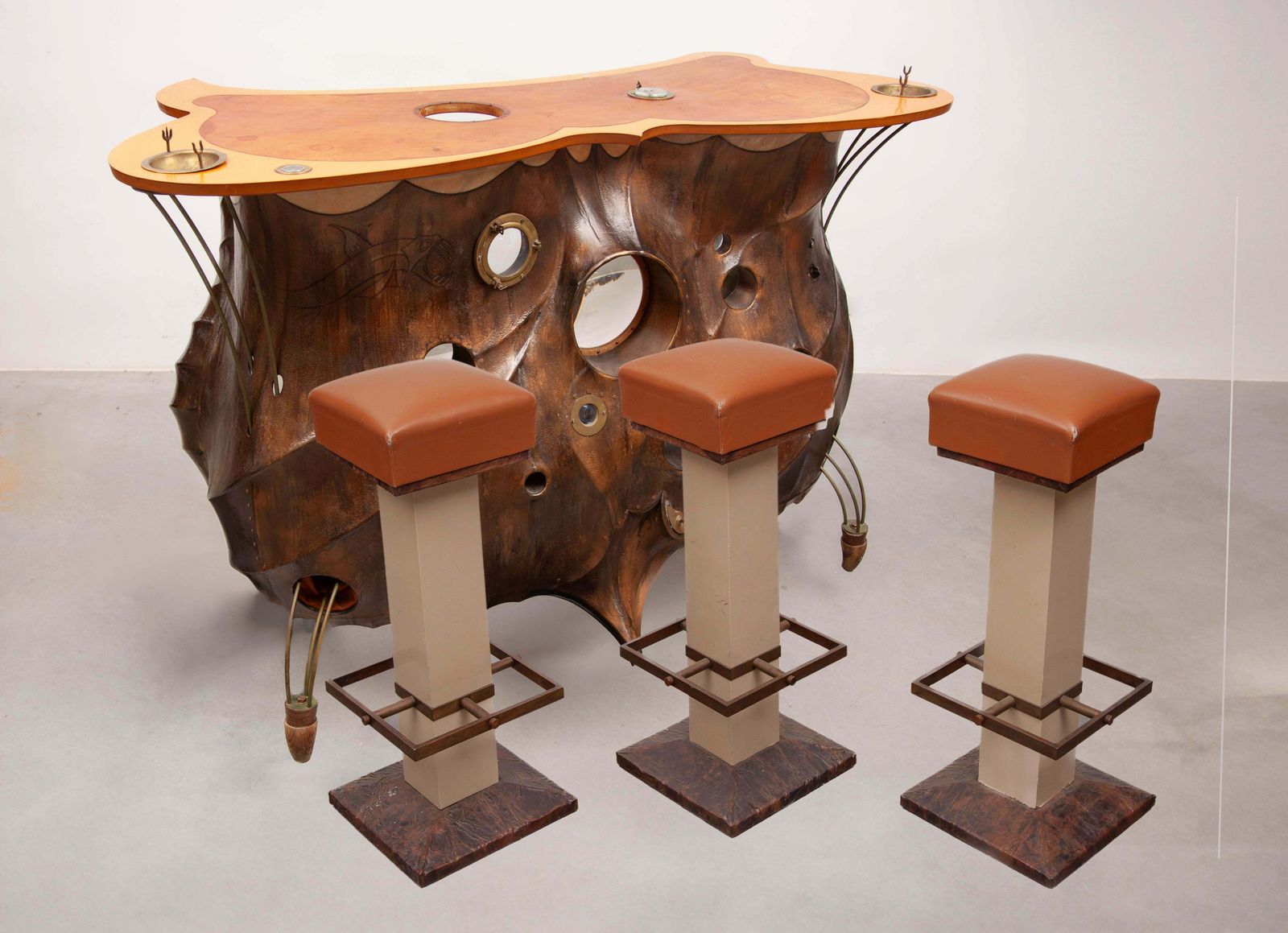 Extraordinary Surrealistic Bar 1980s With Glass Lens And Fish Decor Underworld. photo Furniture